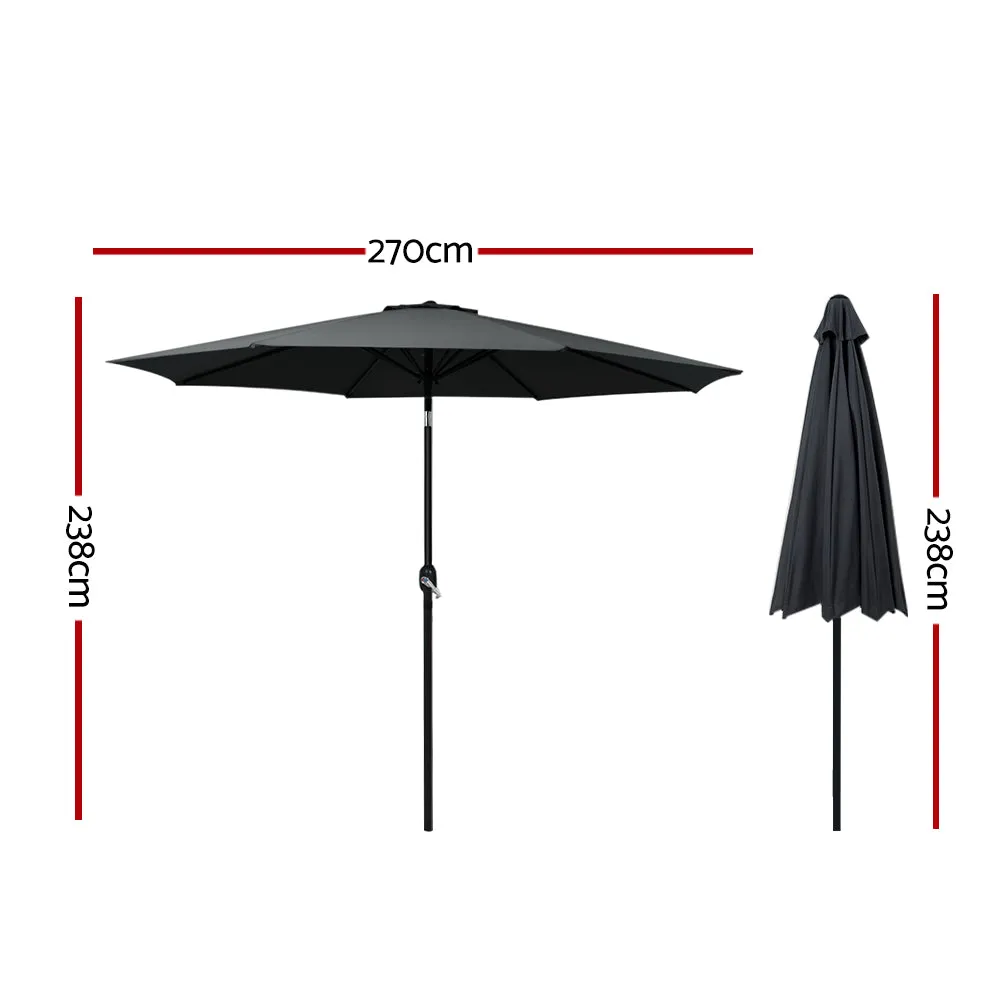 2.7m Mililani Outdoor Umbrella Beach Garden Tilt Sun Patio Deck Pole - Black