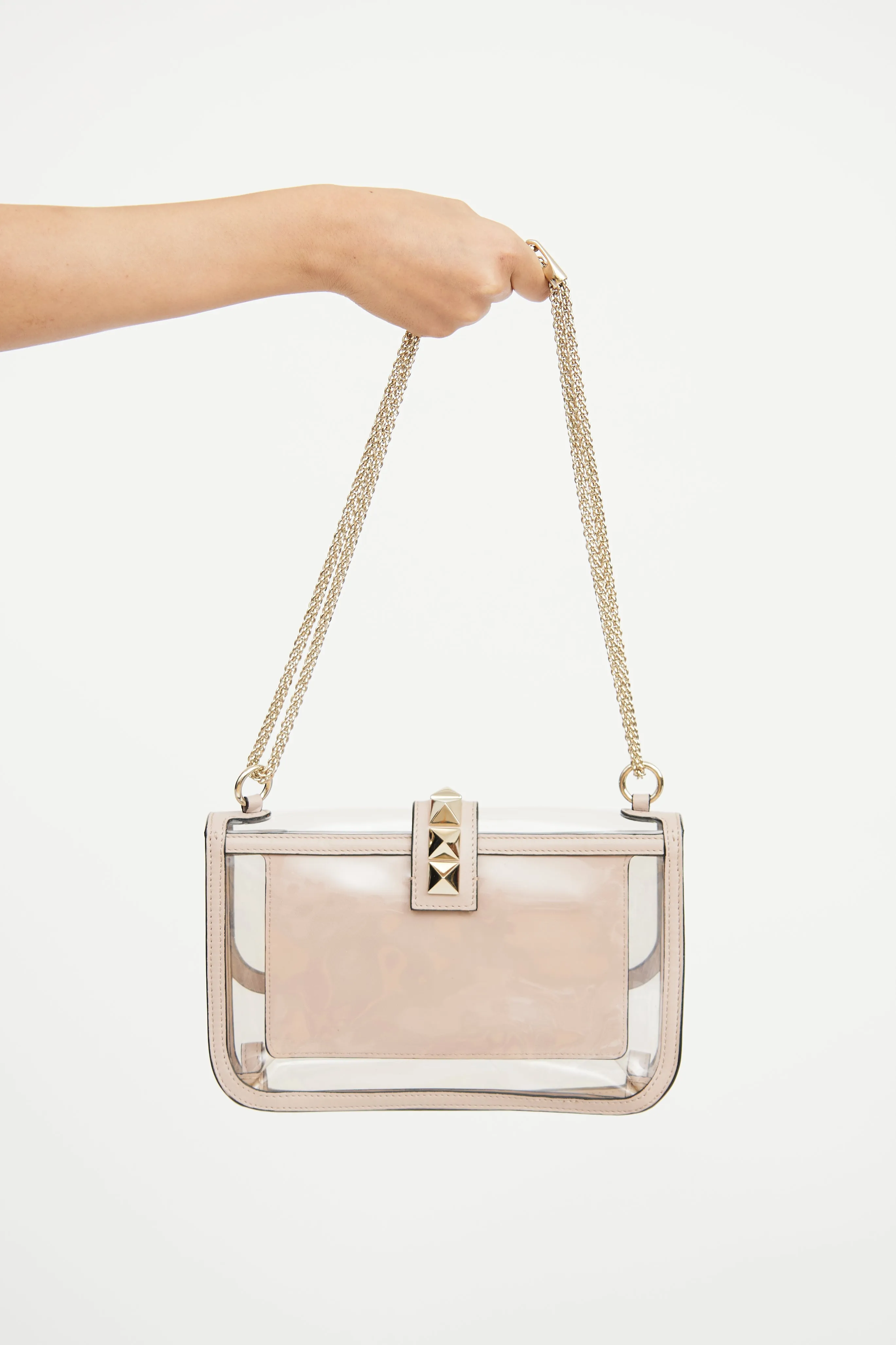 Beige Glam Lock Rockstud PVC Bag