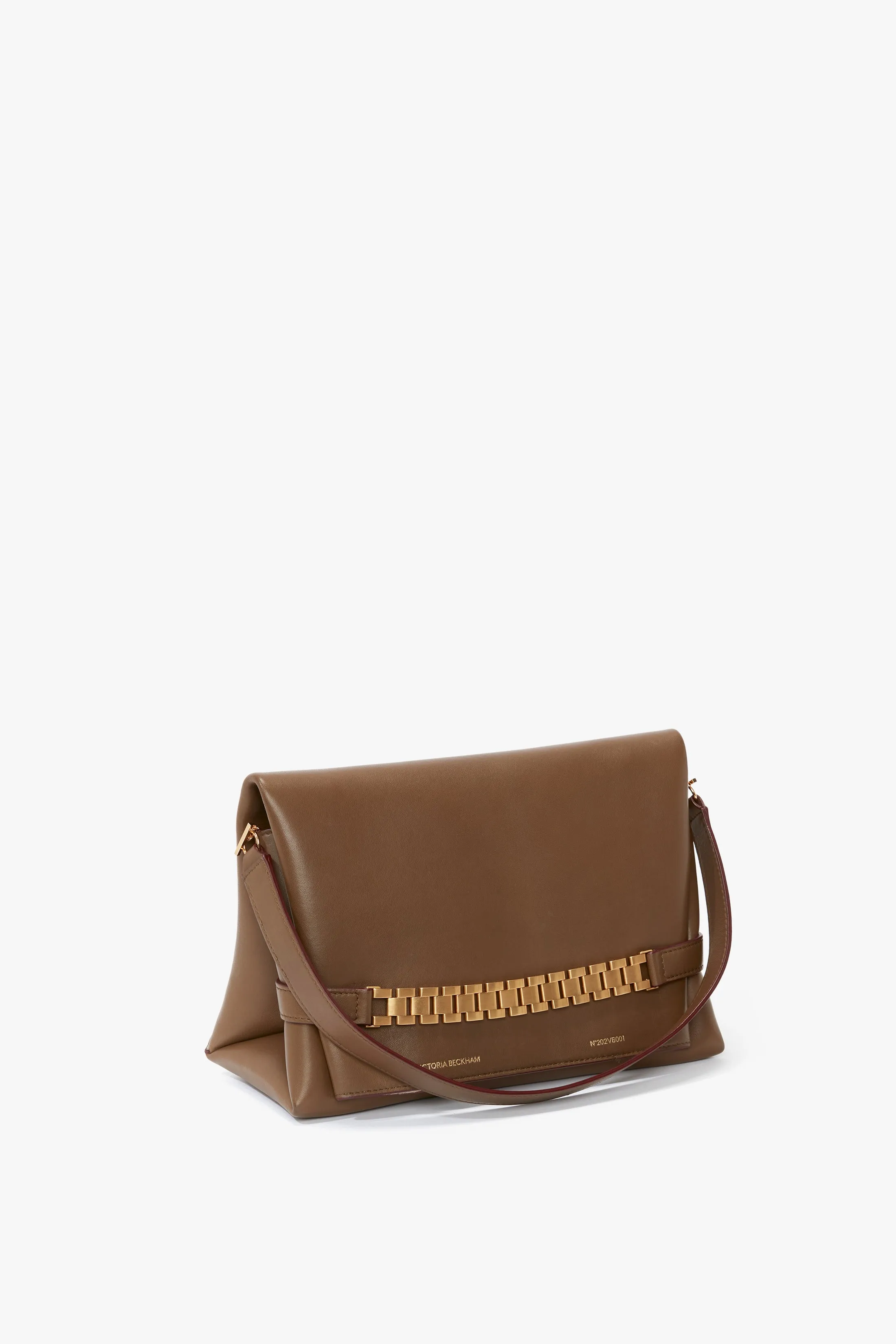 Chain Pouch Bag With Strap In Khaki Leather