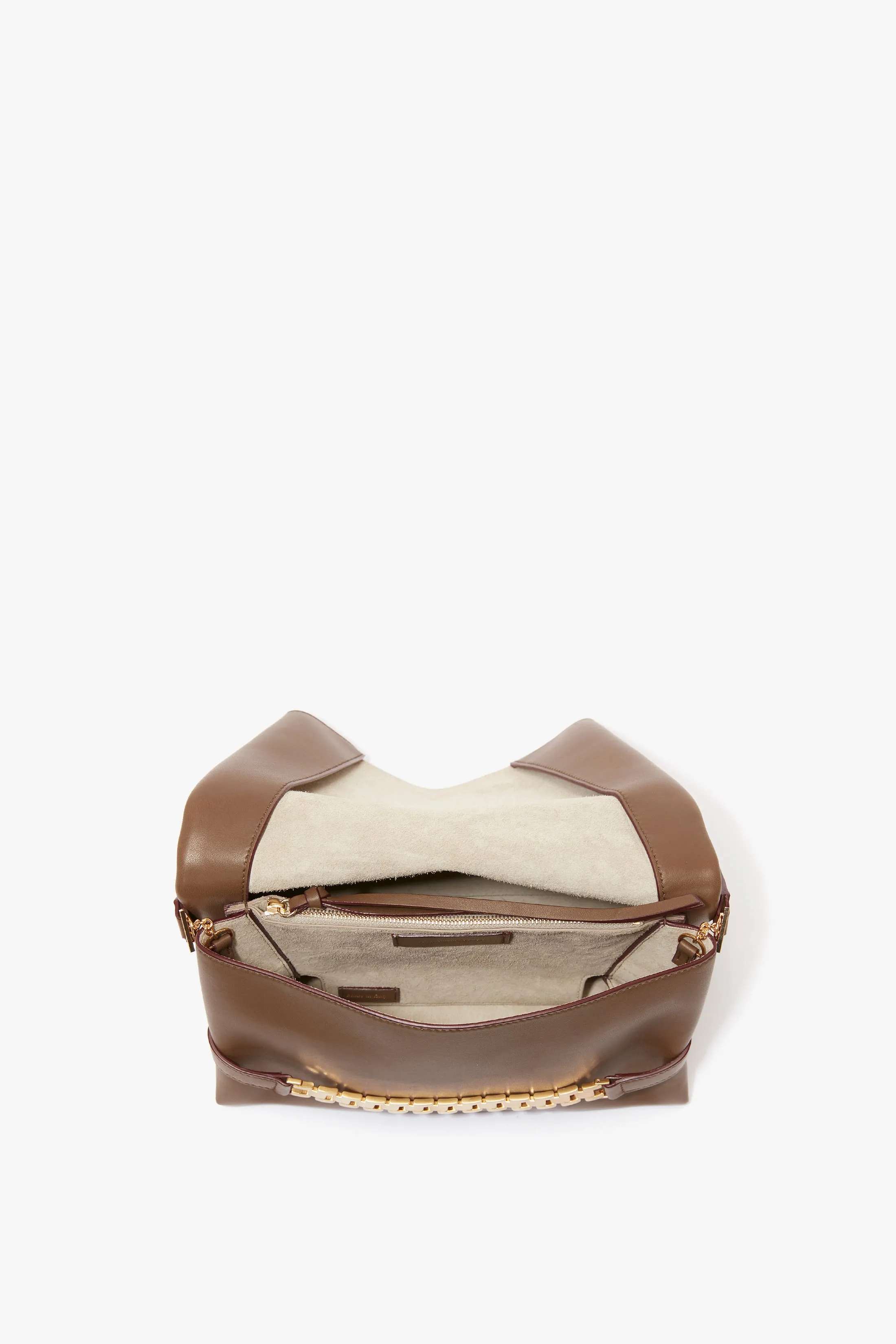 Chain Pouch Bag With Strap In Khaki Leather