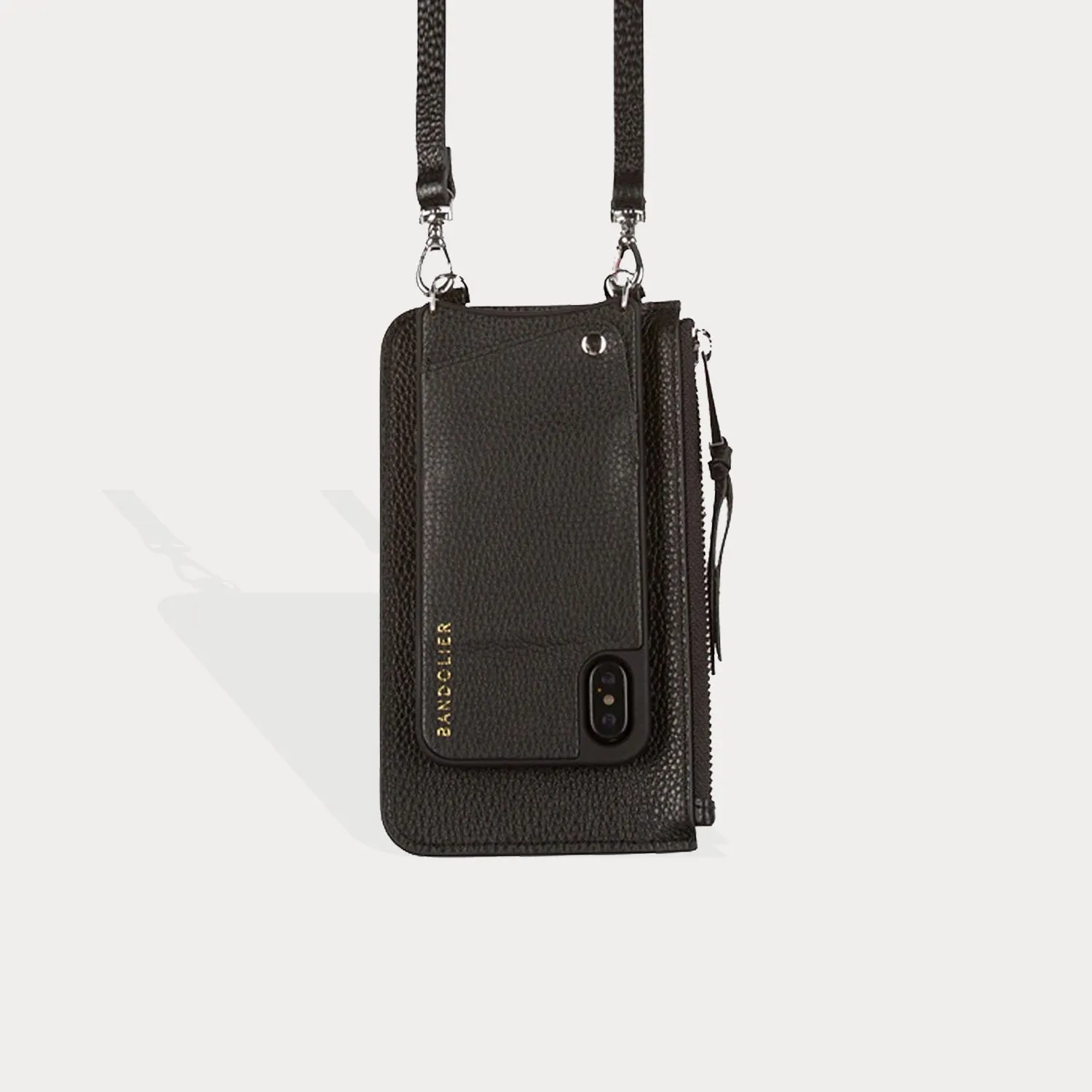 Classic Pebble Leather Zip Pouch - Black/Silver