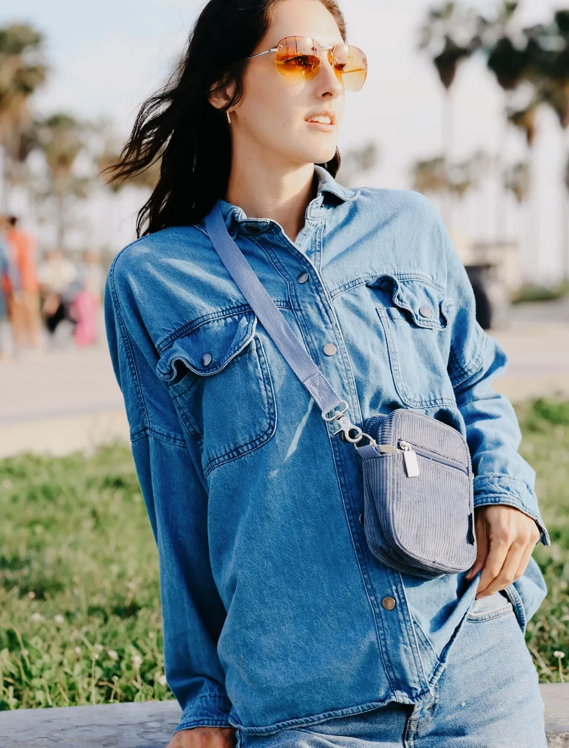 Crossbody Mini Brick Bag - Slate Blue Corduroy