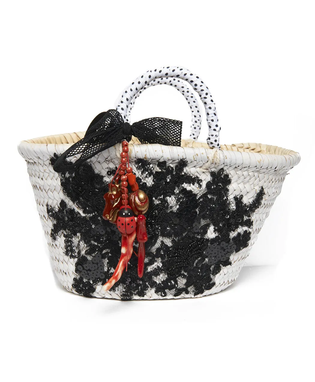 Dot Black and White Straw Tote