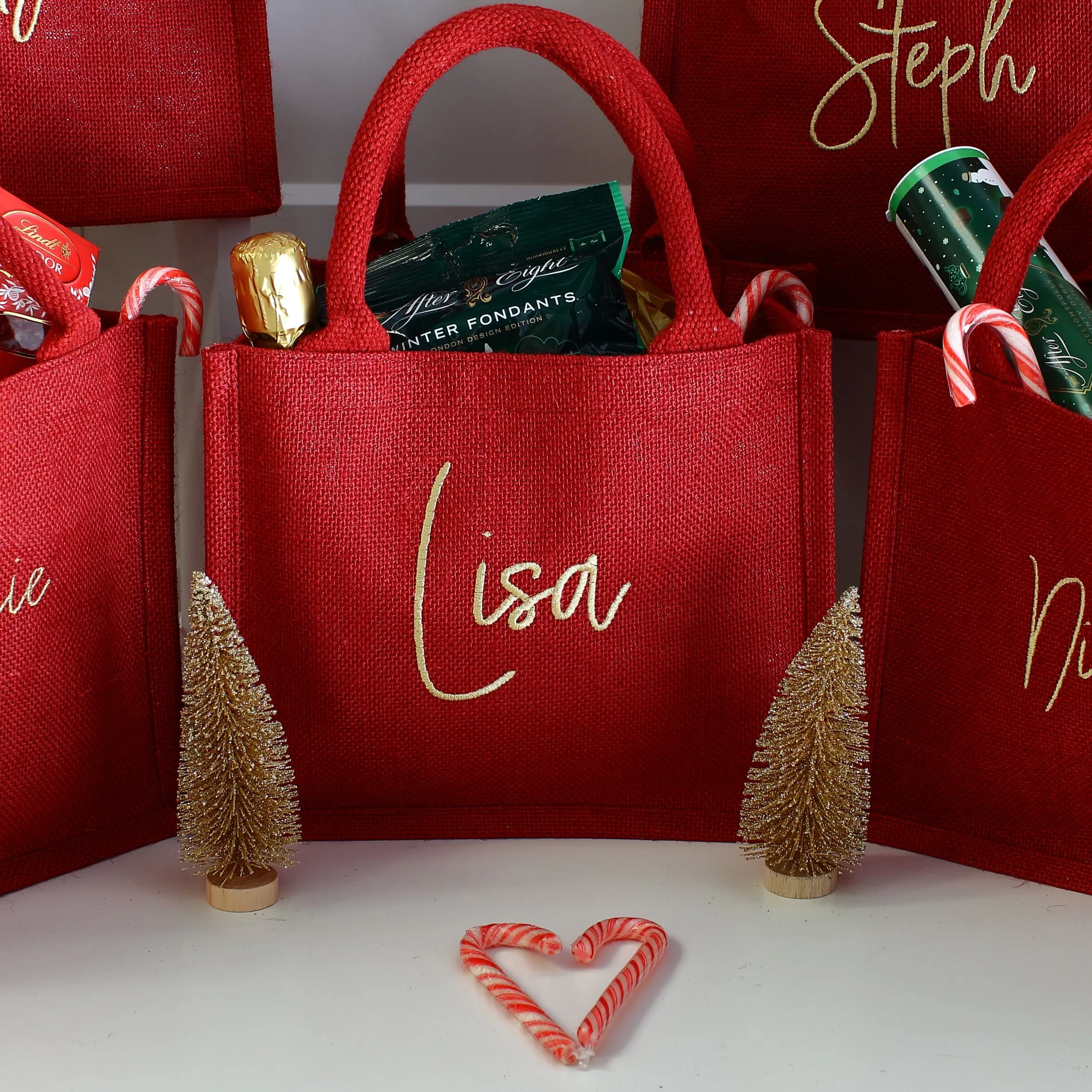 Embroidered Gift Bags - Red