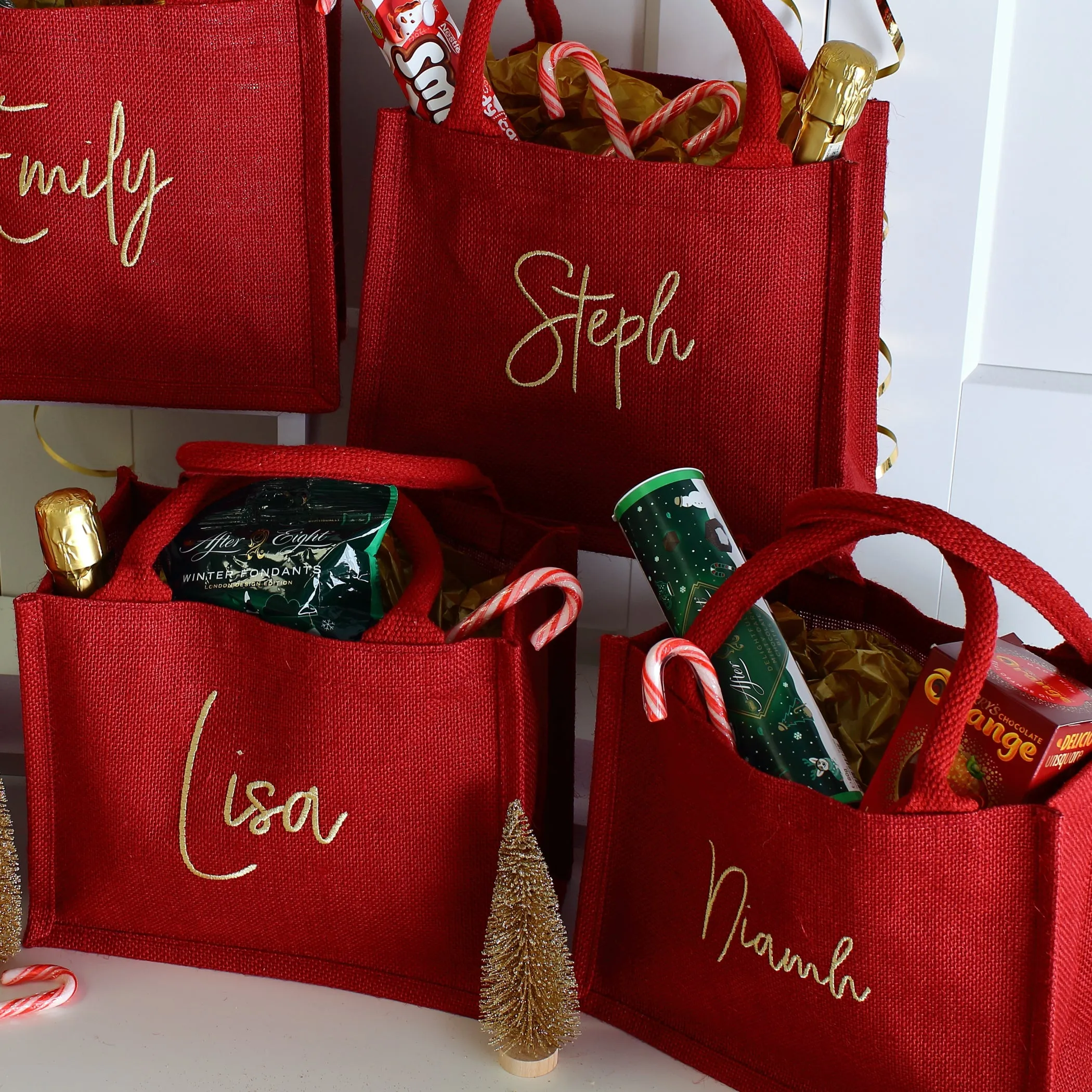 Embroidered Gift Bags - Red