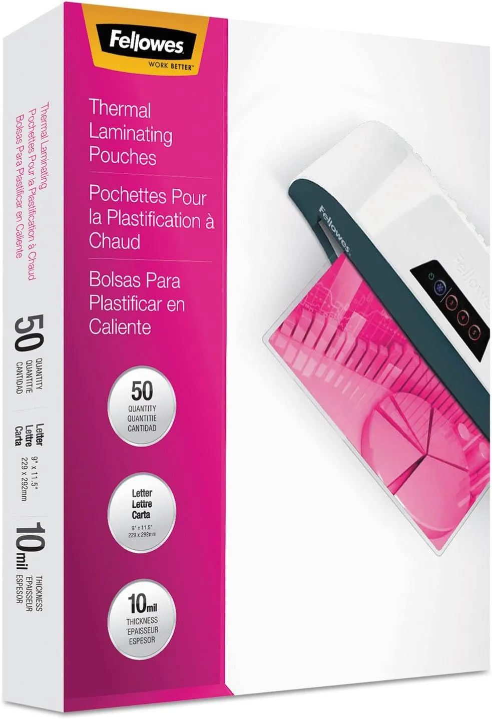 Fellowes 52042 Laminating Pouches,Letter,10Mil,11-1/2-Inch X9-Inch,50/Pk,Glossy,Cl