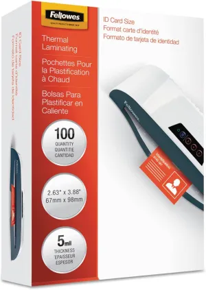 Fellowes Hot Laminating Pouches, ID Tag, Not Punched, 5 Mil, 100 Pack (52015)