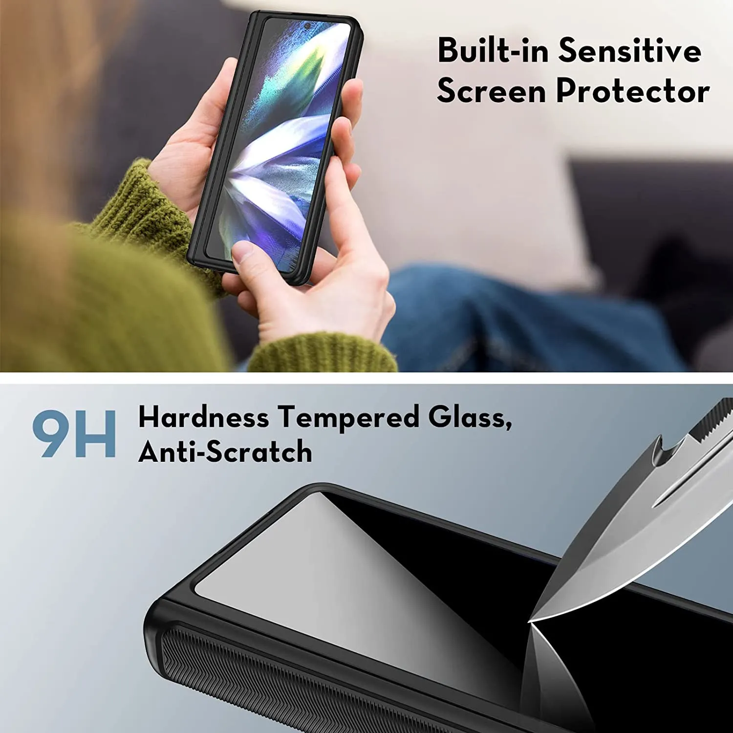 Galaxy Z Fold 4 Case  Hinge Protection & Screen Protector Fiber Black