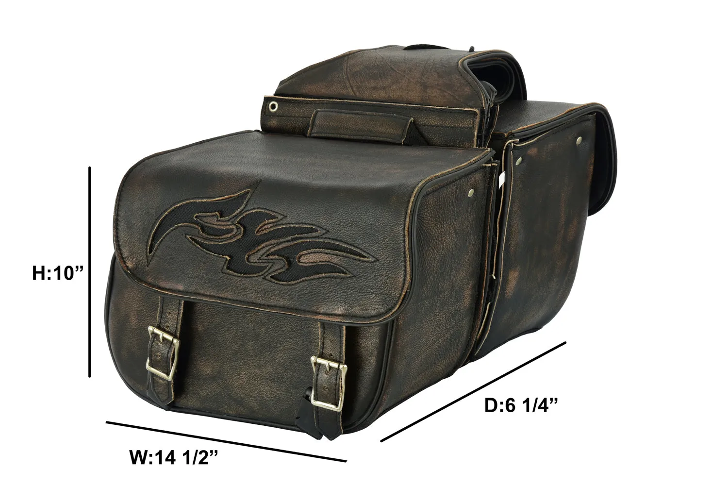 Genuine Distressed Brown Naked Leather Concealed Carry Saddlebag with Flame