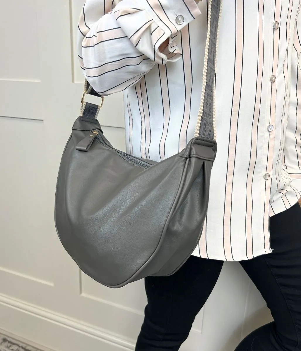 Grey Soft Crescent Bag