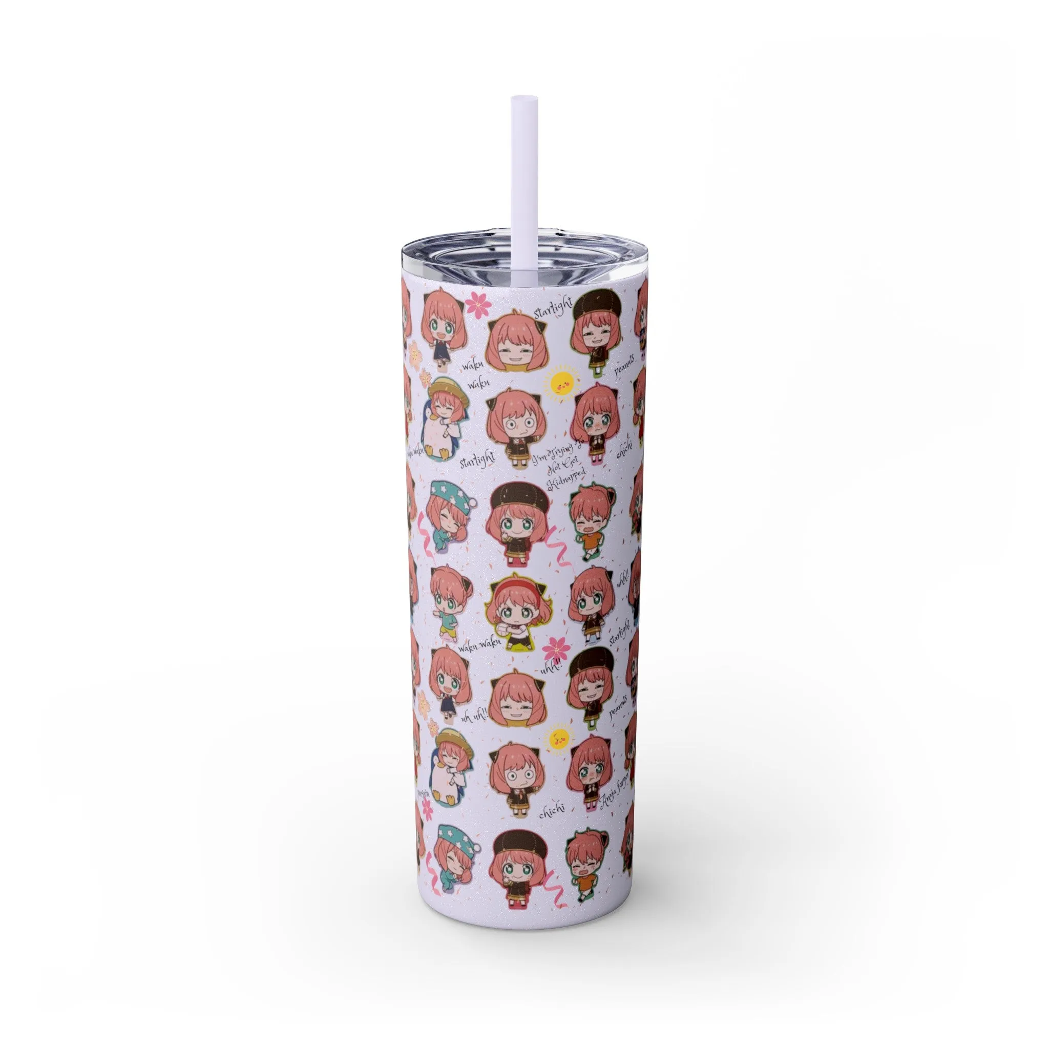 Kawaii Anya Anime Tumbler - 20oz Stainless Steel with Color-Matching Straw