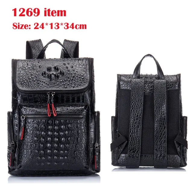 Leather Crocodile Pattern Backpack