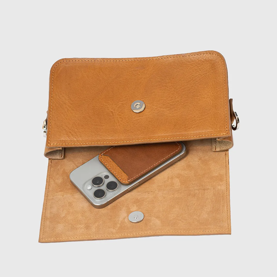 Leather Shoulder Bag - Curie  (Camel)