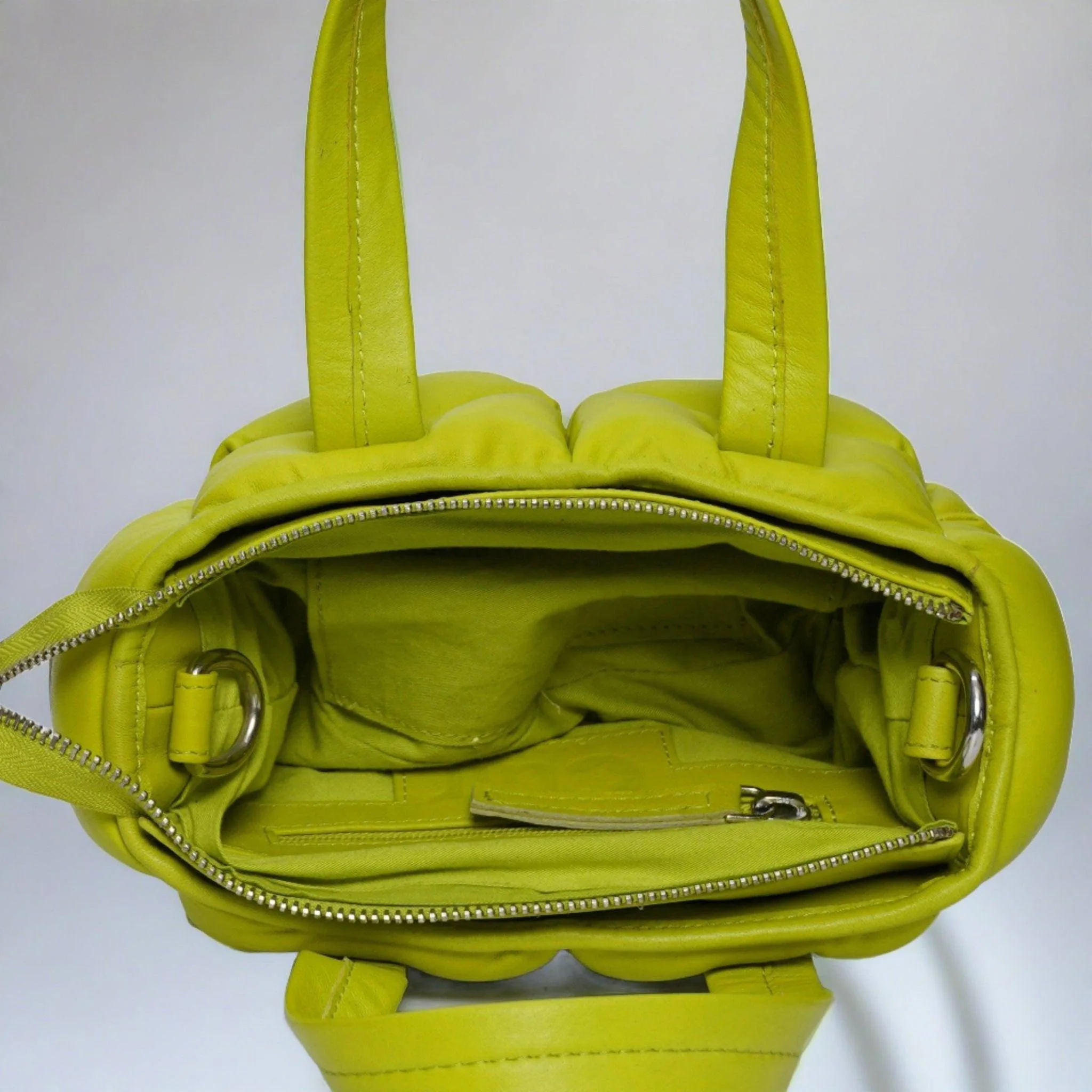 Lime Green Mini Leather Puffer Cross body Bag