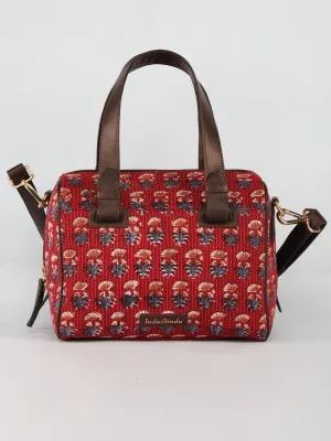 Maroon Blue Hand Block Printed Bucket Style Hand Bag - B11102