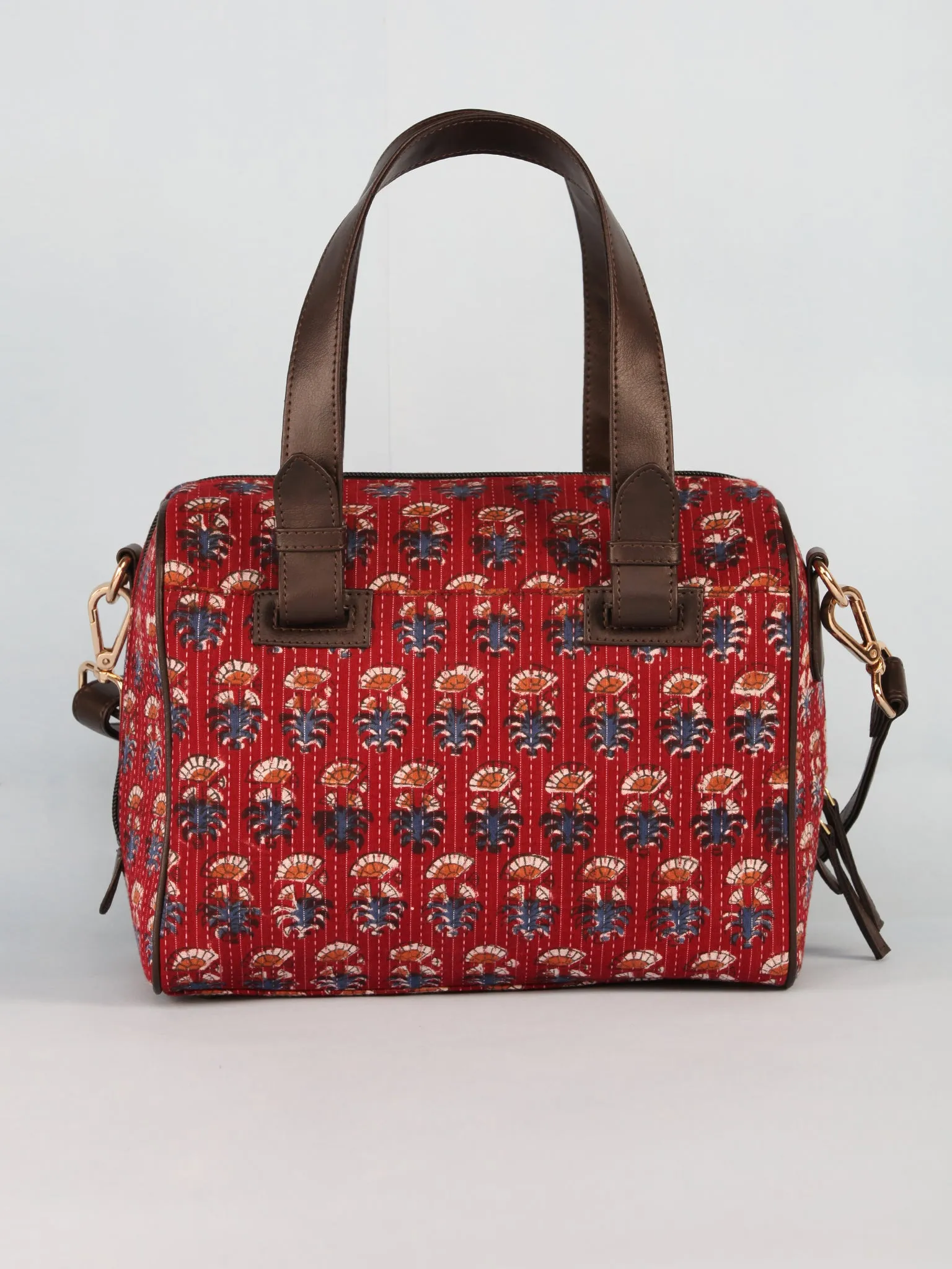 Maroon Blue Hand Block Printed Bucket Style Hand Bag - B11102