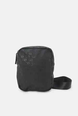 Men Black Printed Cross Body Bag