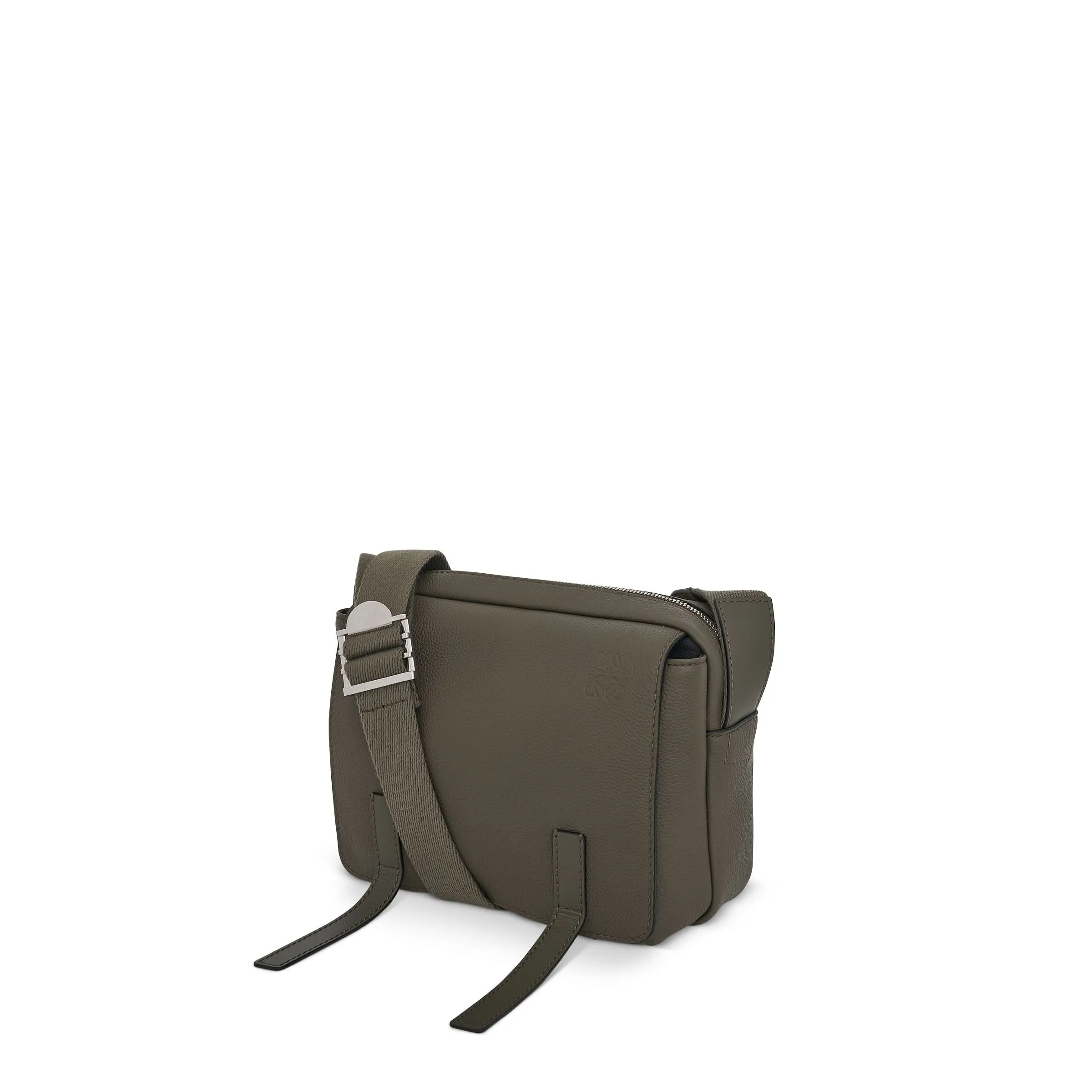 Military Messenger Bag in Soft Grained Calfskin in Green