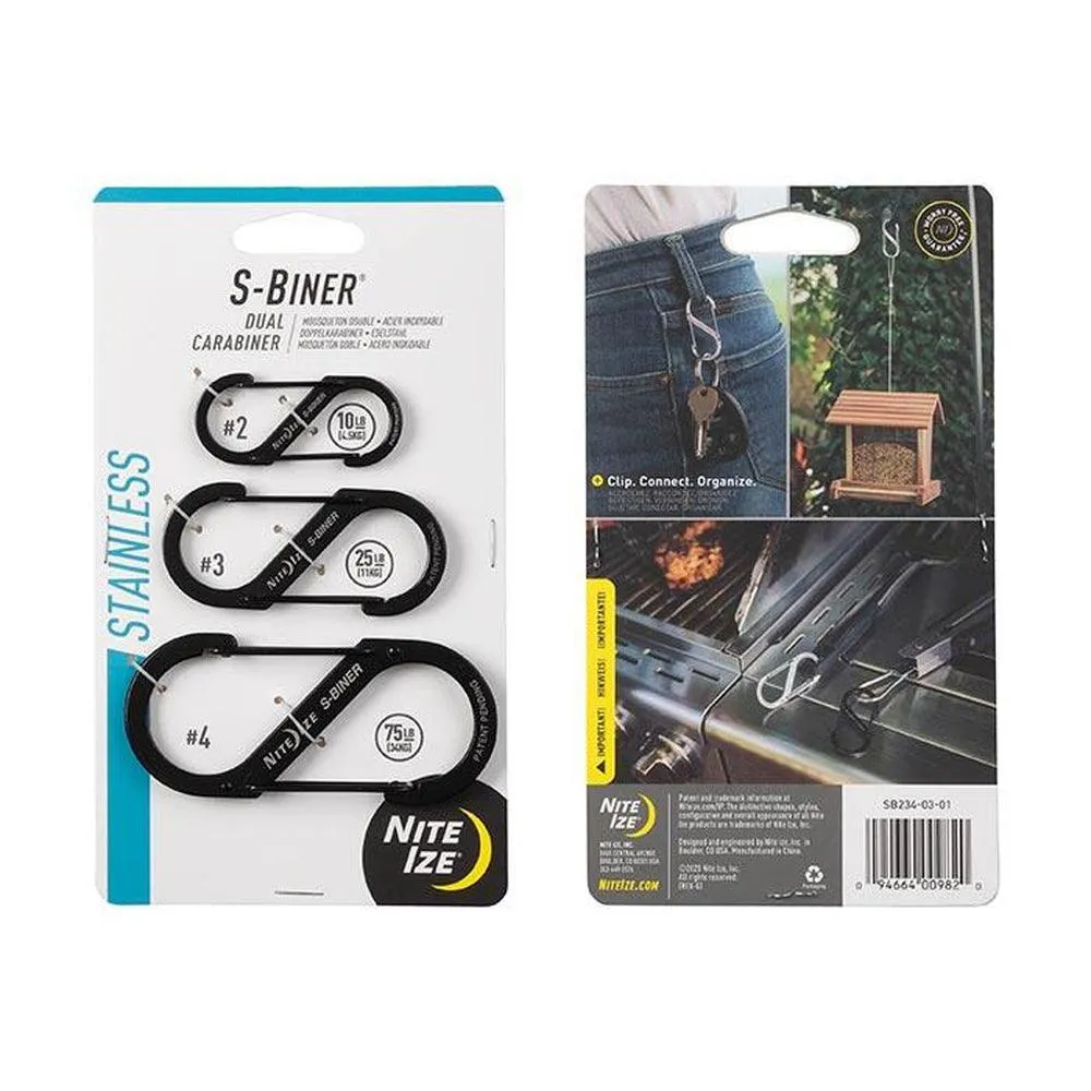 NITE IZE S-Biner Stainless Steel Dual Carabiner - 3 Pack - Black