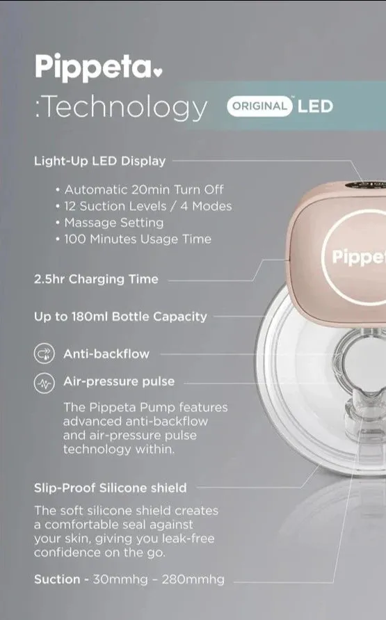 Pippeta LED Wearable Hands Free Breast Pump (Ash Rose)