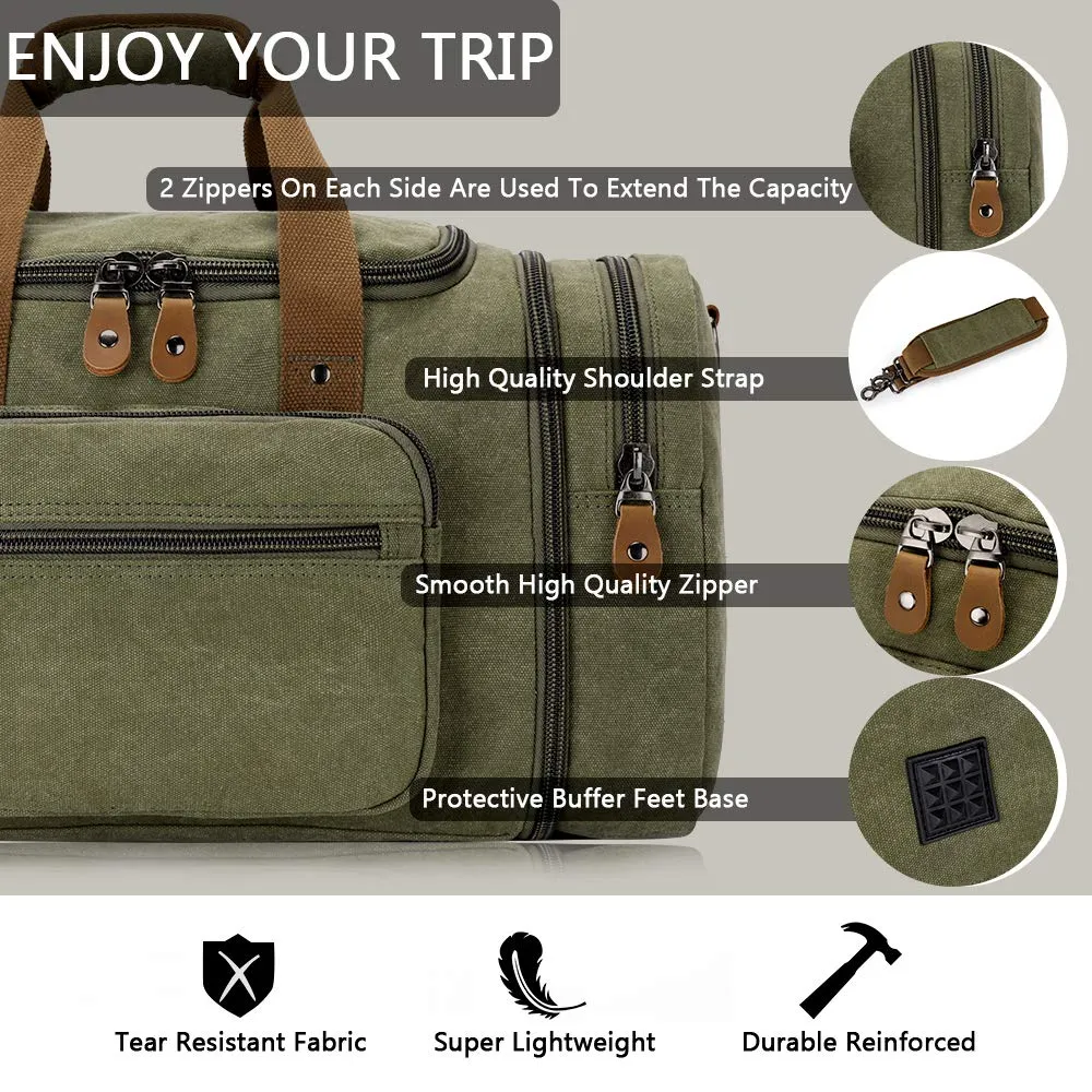 Plambag Canvas Duffle Bag for Travel, 50L Duffel Overnight Weekend Bag(Army Green)