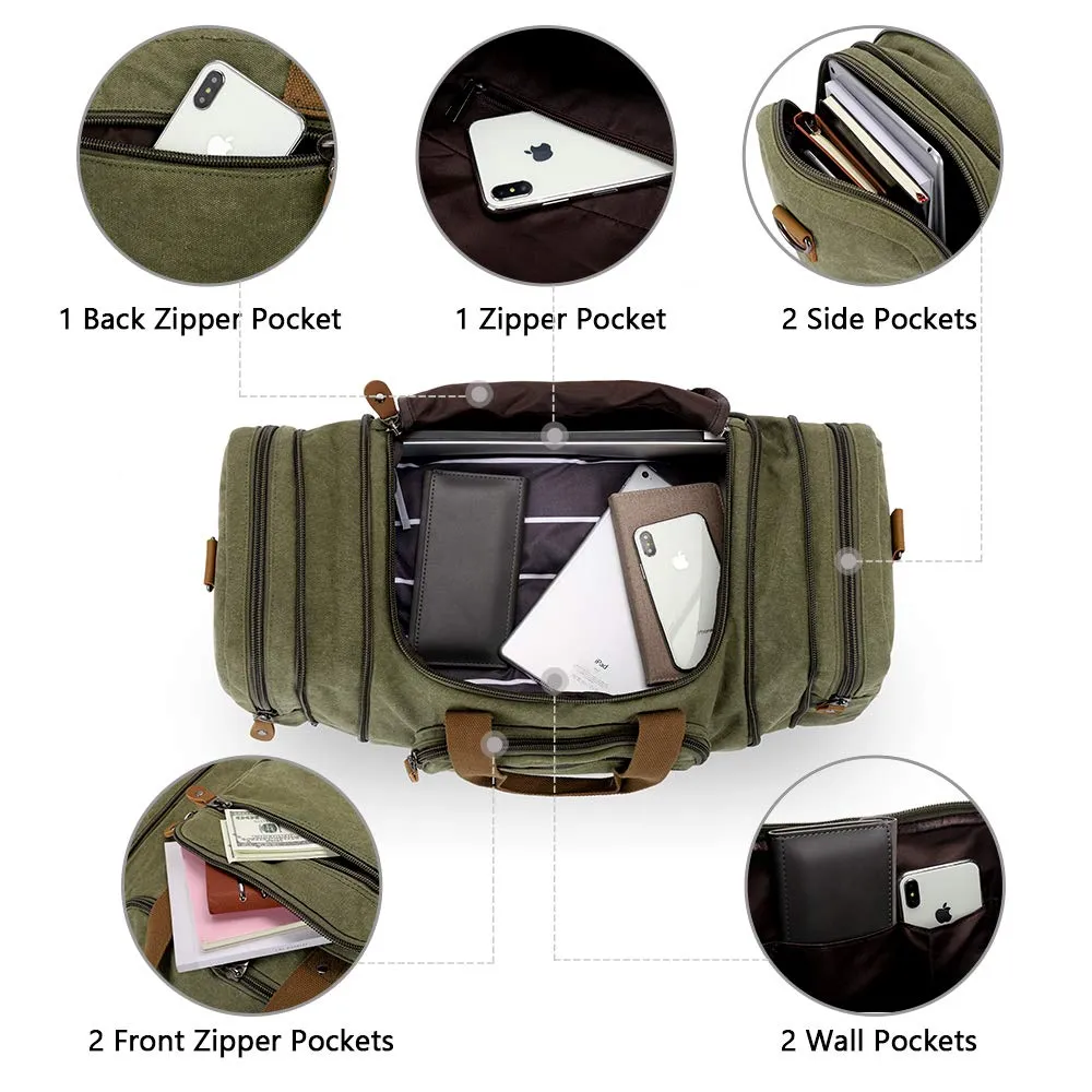 Plambag Canvas Duffle Bag for Travel, 50L Duffel Overnight Weekend Bag(Army Green)