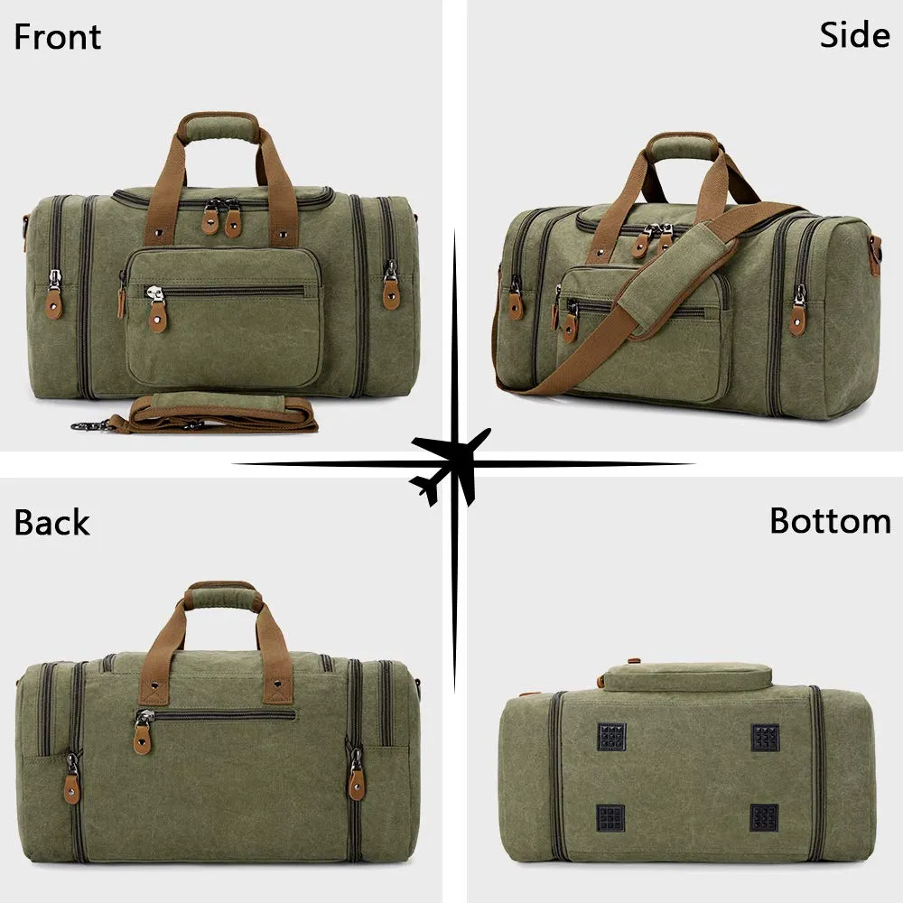 Plambag Canvas Duffle Bag for Travel, 50L Duffel Overnight Weekend Bag(Army Green)