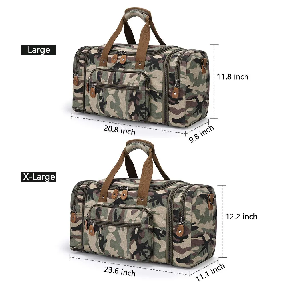 Plambag Canvas Duffle Bag for Travel, 50L Duffel Overnight Weekend Bag(Camouflage)