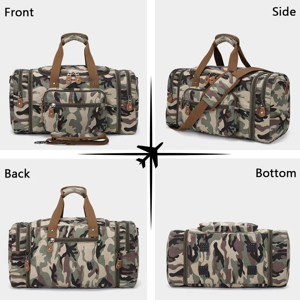 Plambag Canvas Duffle Bag for Travel, 50L Duffel Overnight Weekend Bag(Camouflage)