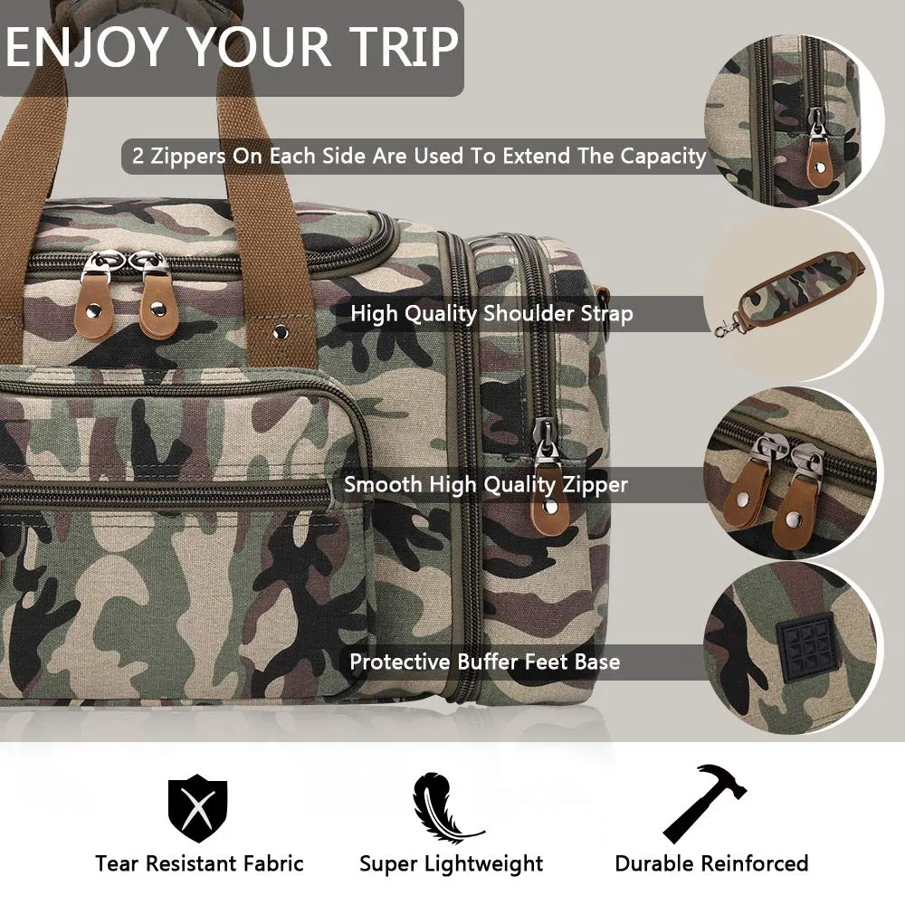 Plambag Canvas Duffle Bag for Travel, 50L Duffel Overnight Weekend Bag(Camouflage)