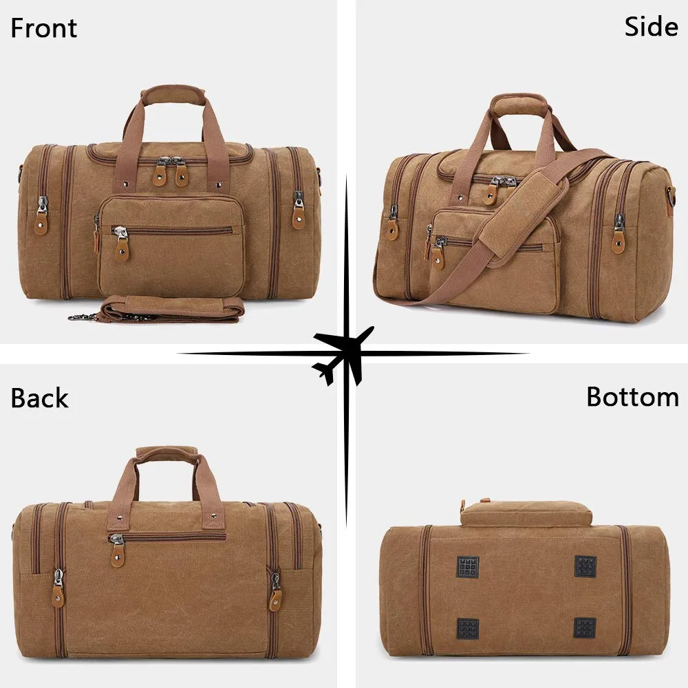 Plambag Canvas Duffle Bag for Travel, 50L Duffel Overnight Weekend Bag(Coffee)