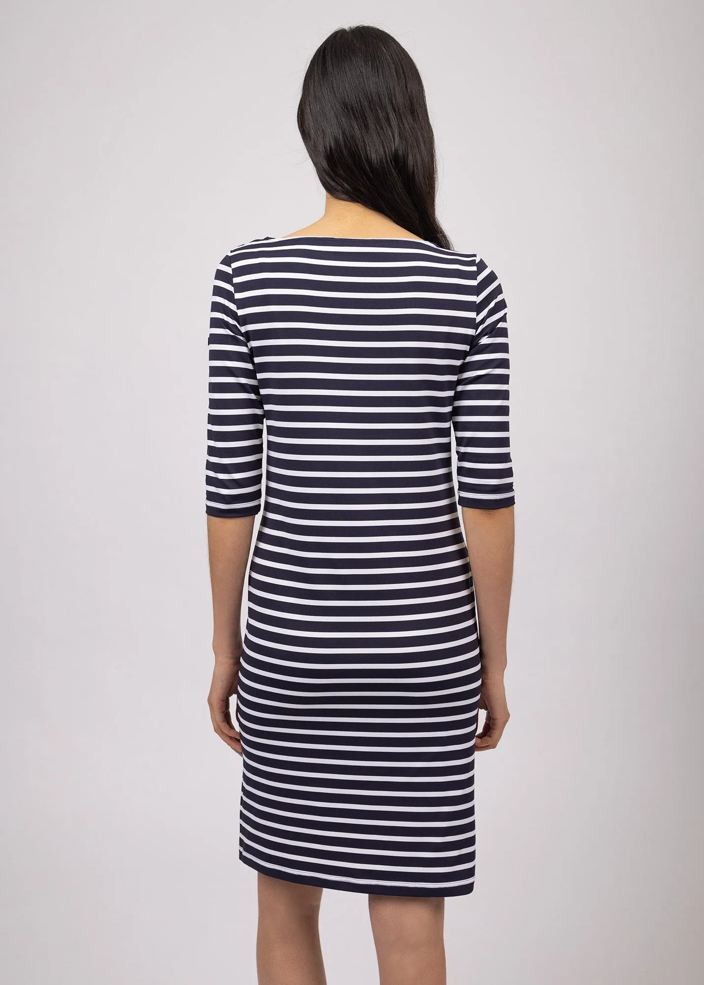 Propriano anti-UV striped dress - with 3/4 length sleeves (NAVY/NEIGE)