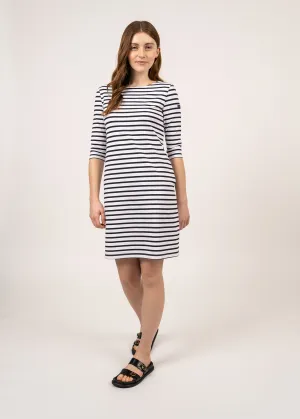 Propriano anti-UV striped dress - with 3/4 length sleeves (NEIGE/NAVY)