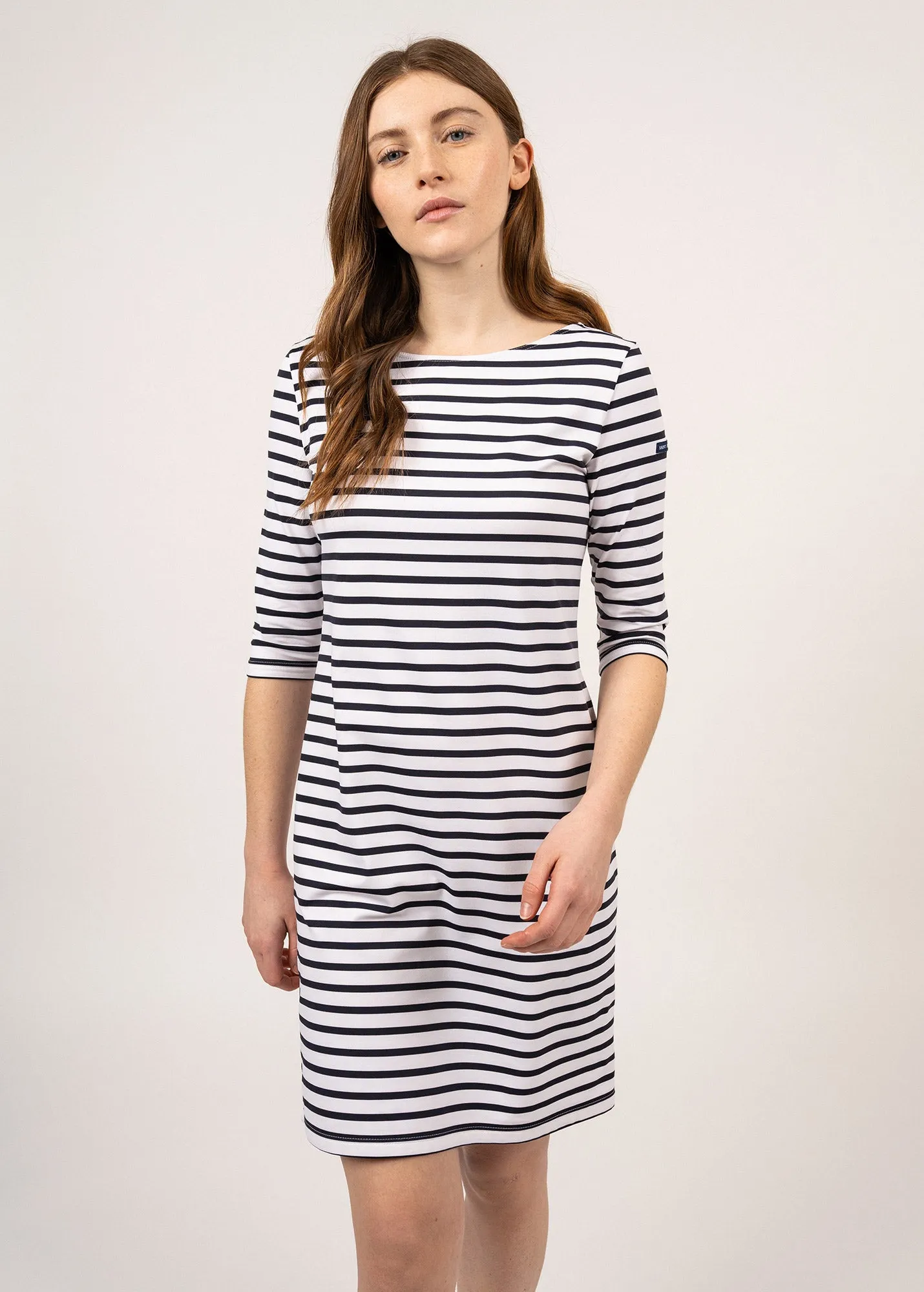 Propriano anti-UV striped dress - with 3/4 length sleeves (NEIGE/NAVY)