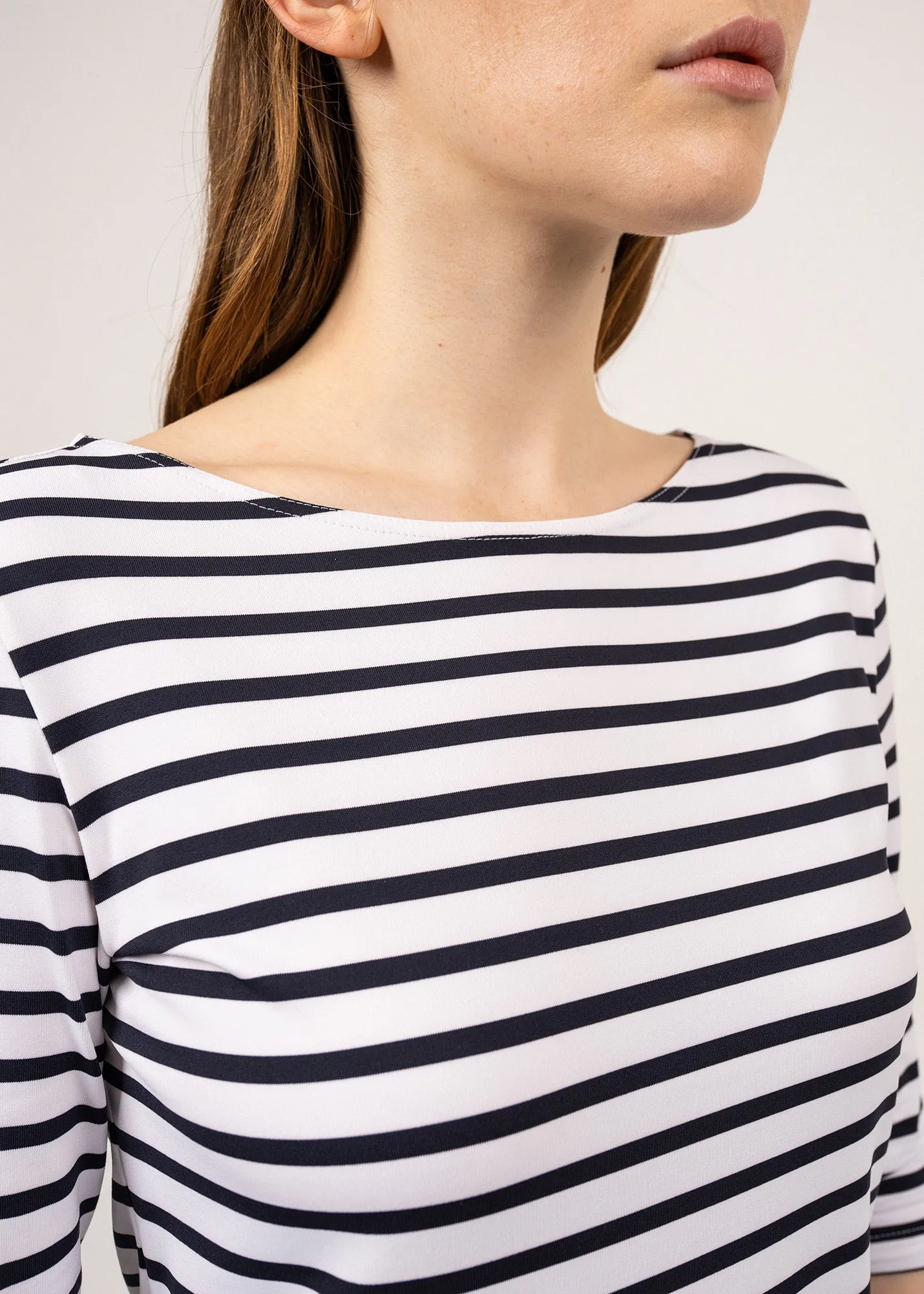 Propriano anti-UV striped dress - with 3/4 length sleeves (NEIGE/NAVY)