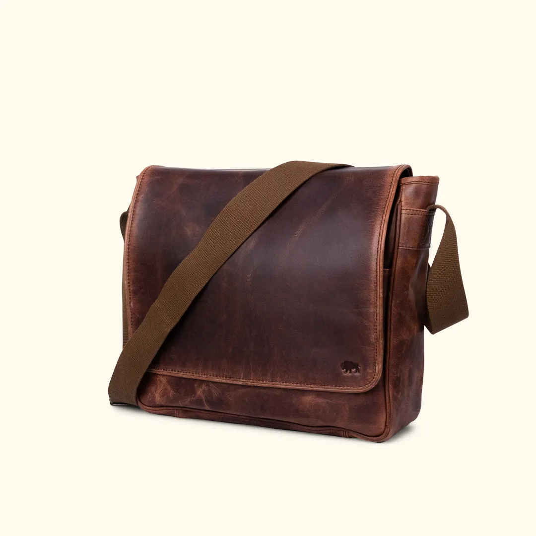 Roosevelt Buffalo Leather Satchel Messenger Bag | Dark Oak