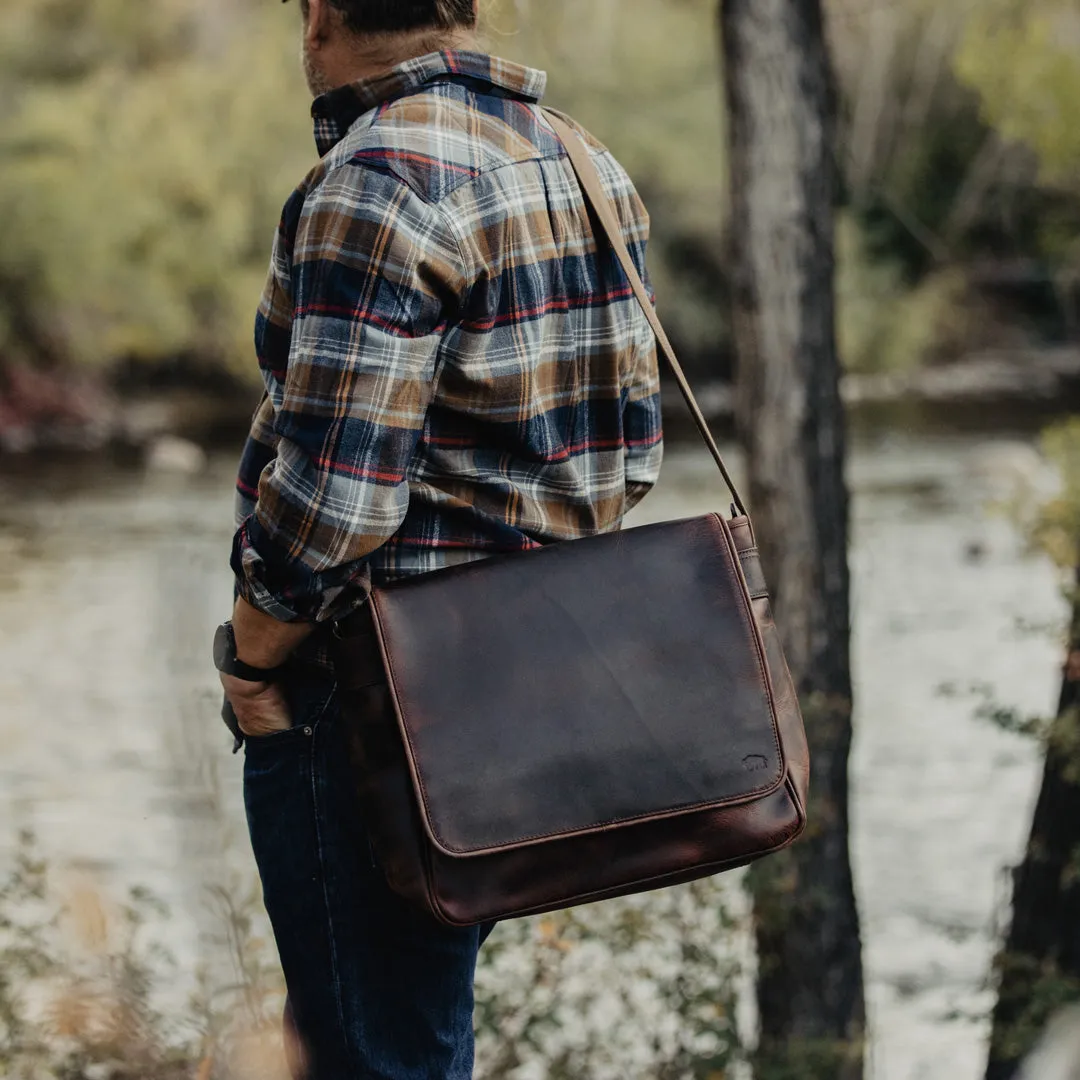 Roosevelt Buffalo Leather Satchel Messenger Bag | Dark Oak