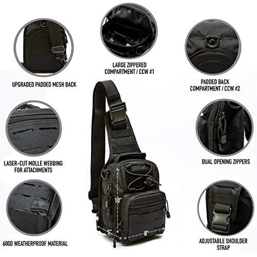 WOLF TACTICAL Compact EDC Sling Bag - Concealed Carry Shoulder Bag for Range, Travel, Hiking, Outdoor Sports