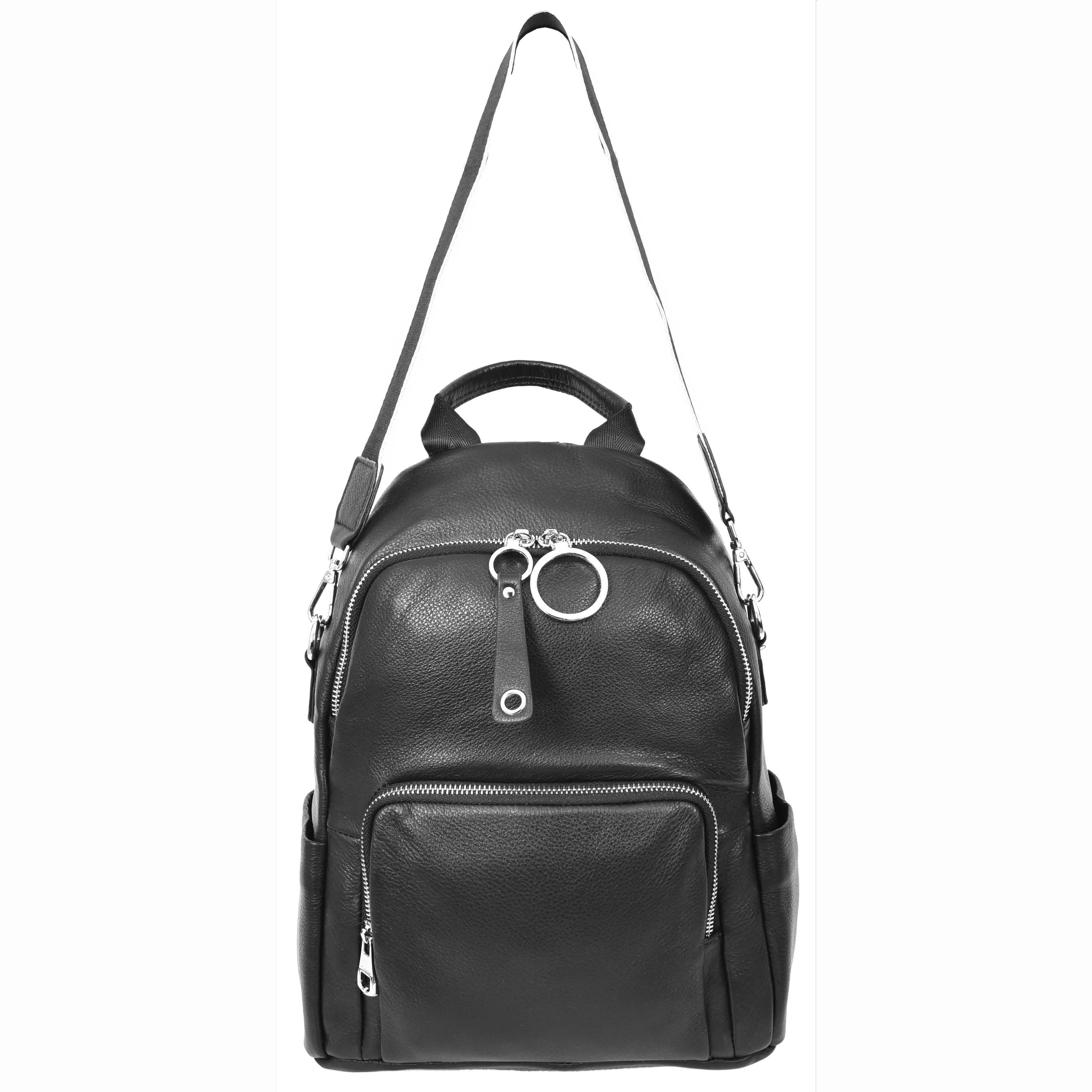 Women's Genuine Leather Backpack Multiple Pockets Casual Fashion Rucksack A618 Black