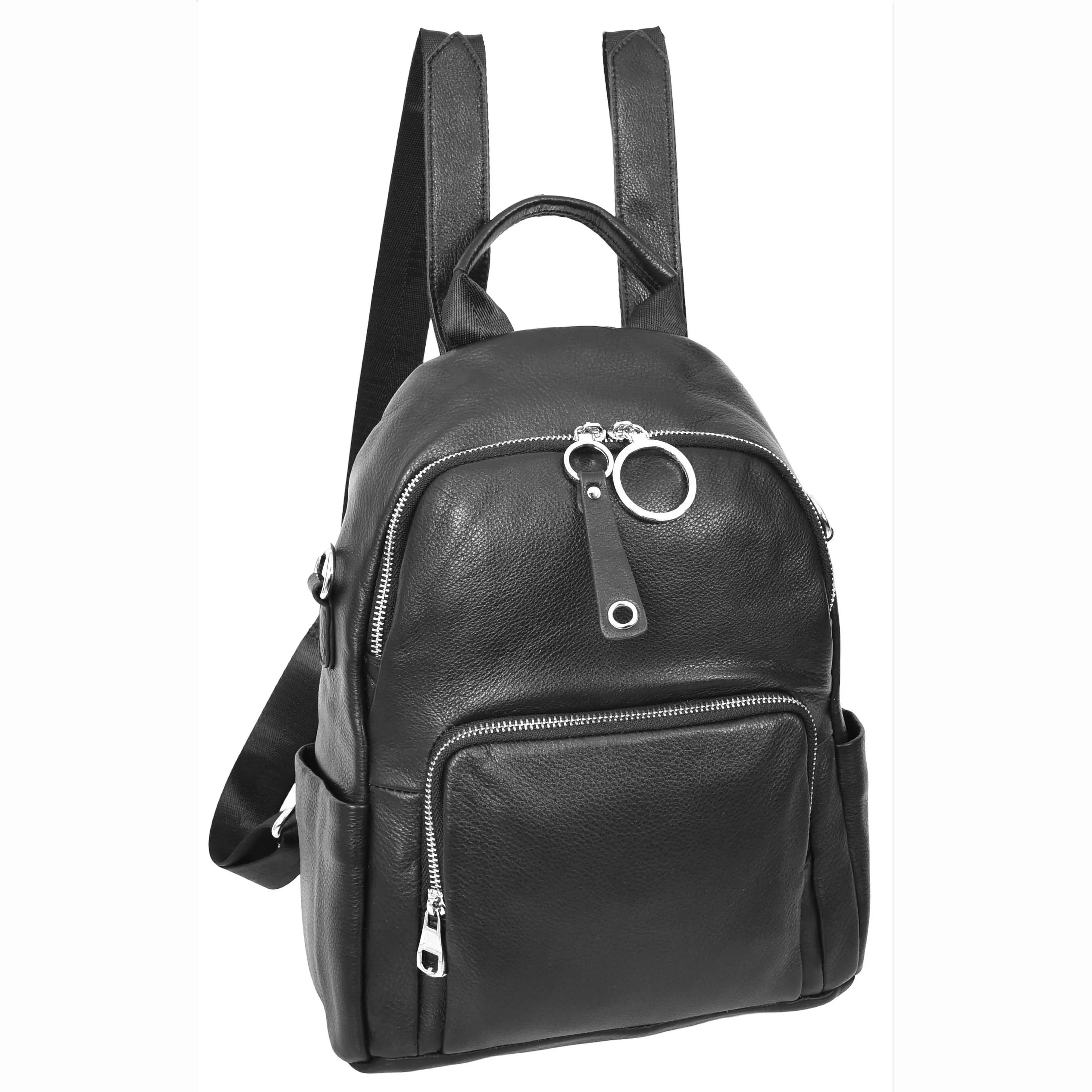 Women's Genuine Leather Backpack Multiple Pockets Casual Fashion Rucksack A618 Black