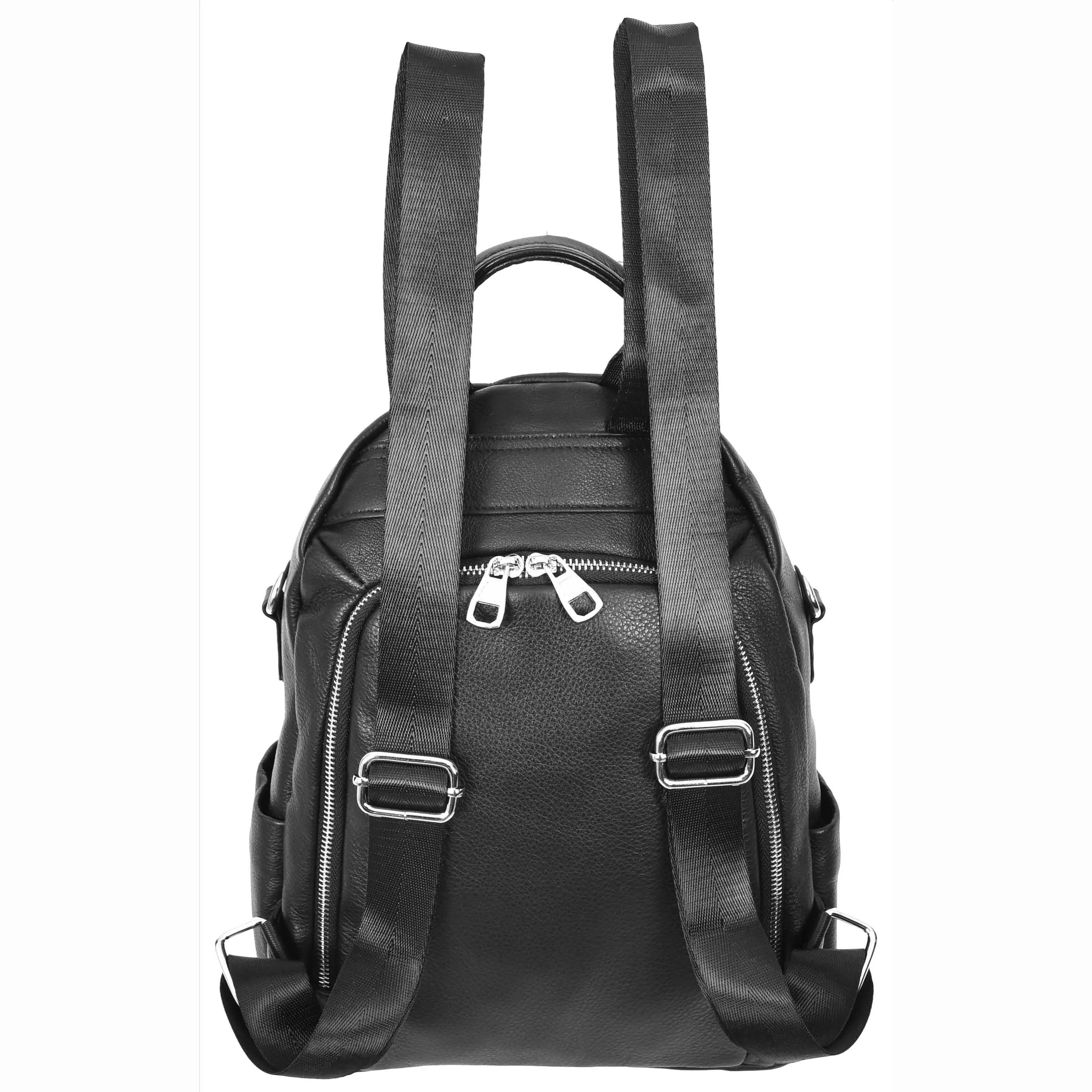 Women's Genuine Leather Backpack Multiple Pockets Casual Fashion Rucksack A618 Black