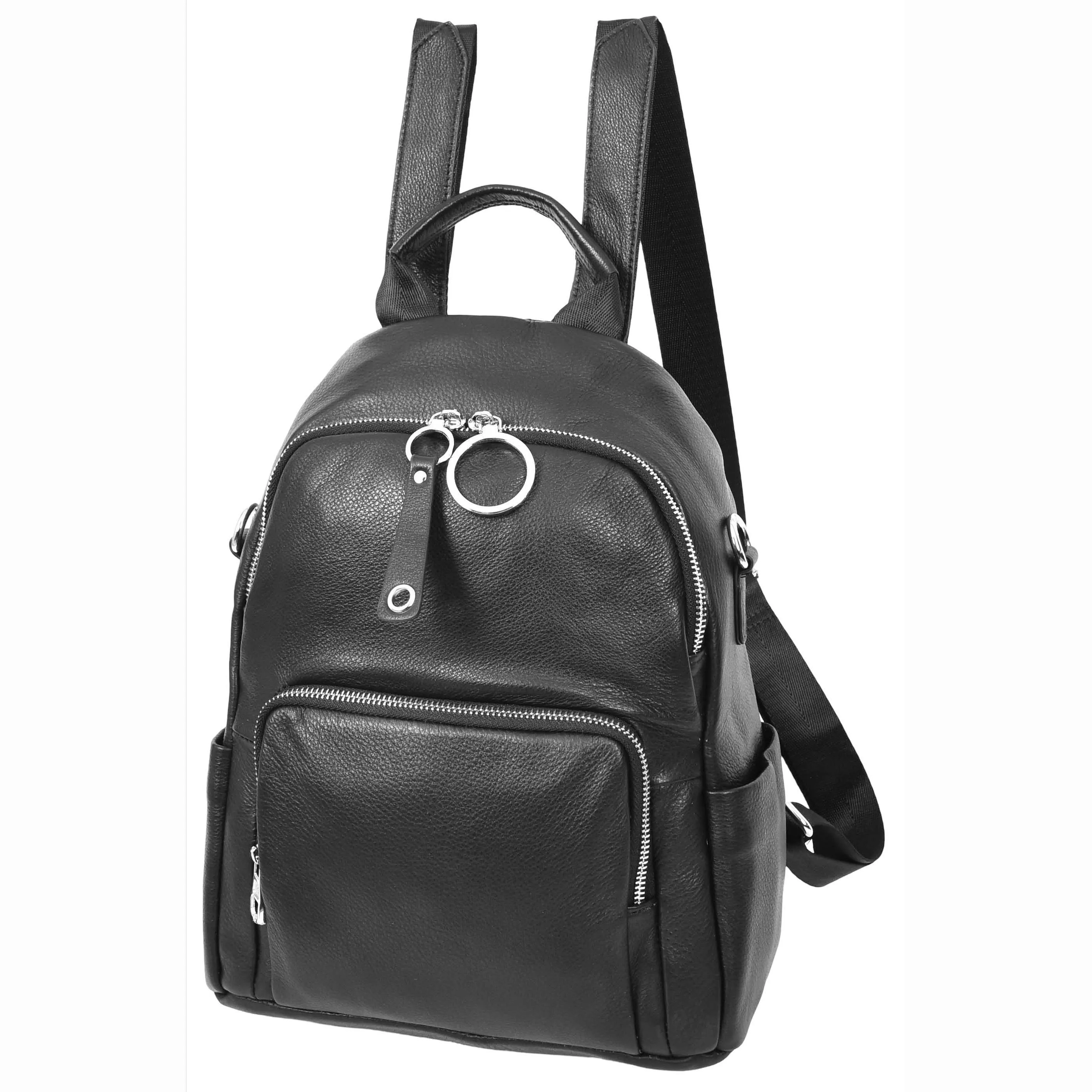 Women's Genuine Leather Backpack Multiple Pockets Casual Fashion Rucksack A618 Black