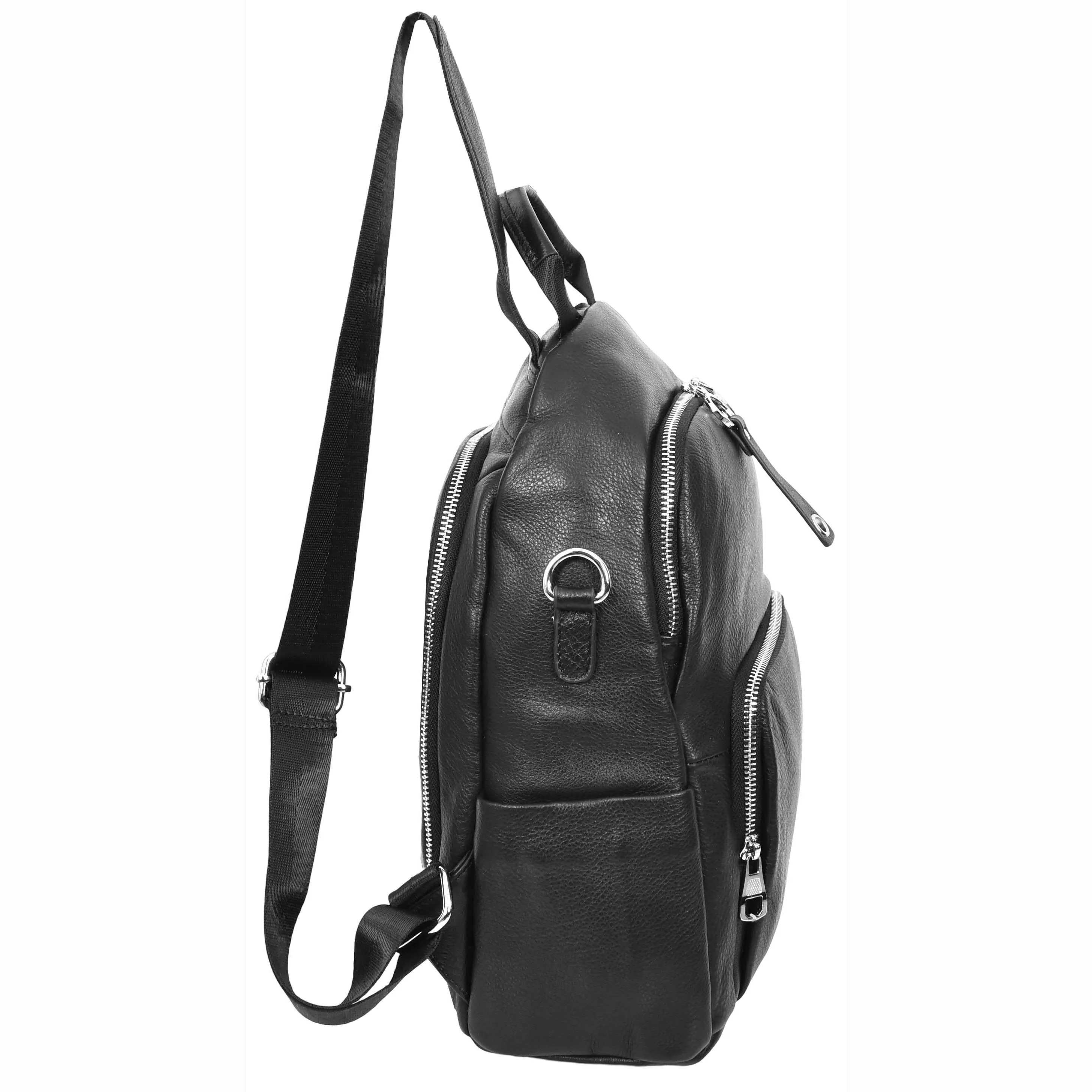 Women's Genuine Leather Backpack Multiple Pockets Casual Fashion Rucksack A618 Black