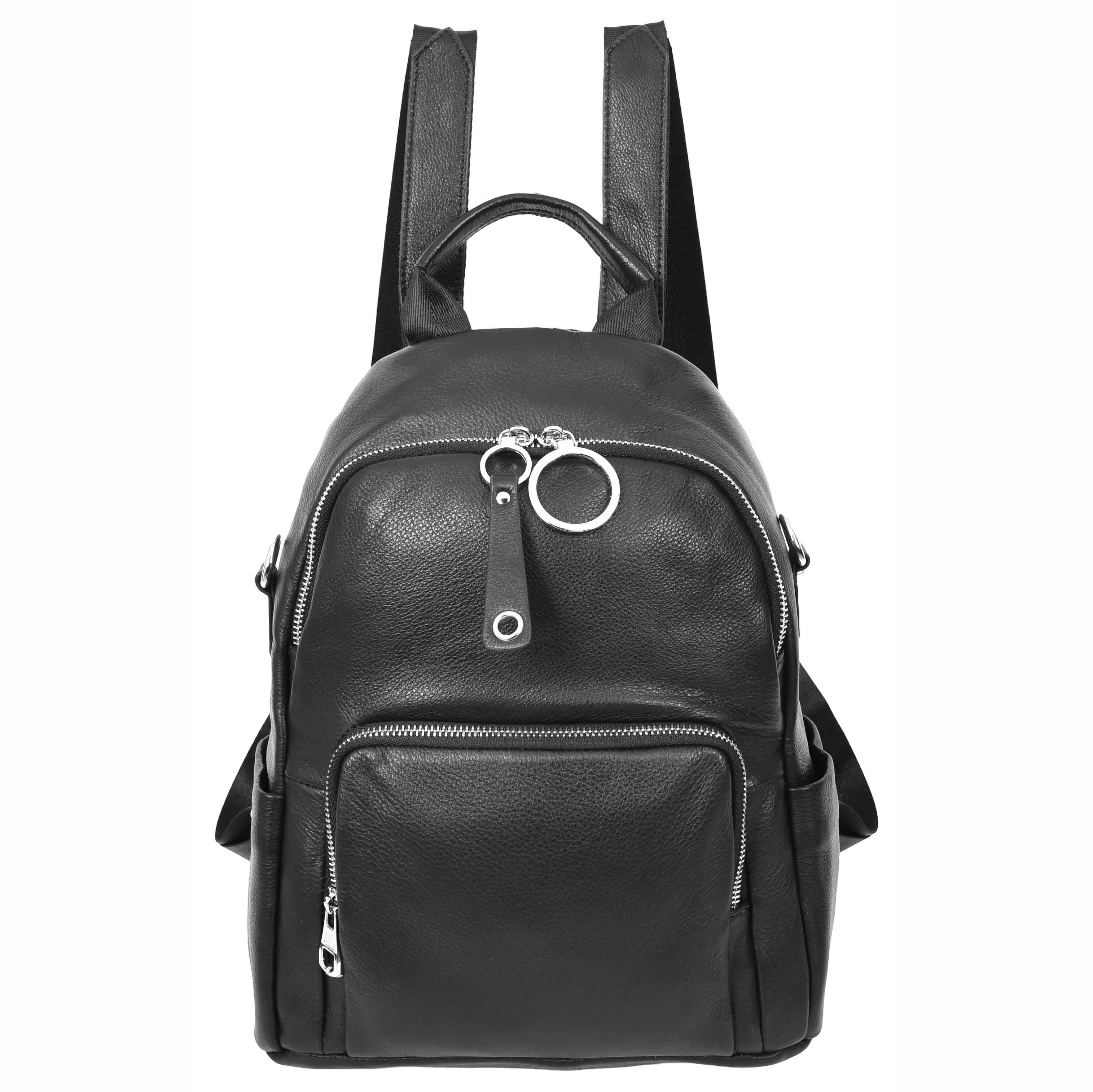 Women's Genuine Leather Backpack Multiple Pockets Casual Fashion Rucksack A618 Black