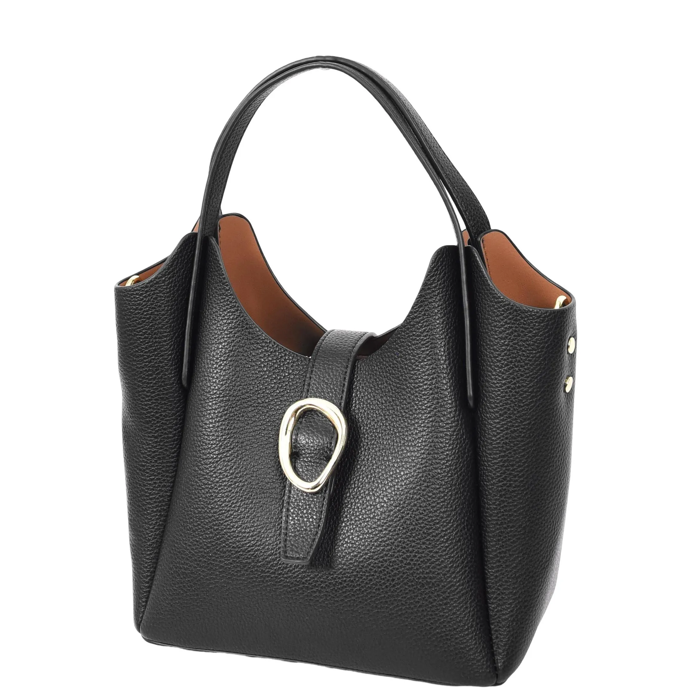 Womens Leather-Look Handbag Casual Basket Shape Small Fashion Tote Bag AH181 Black