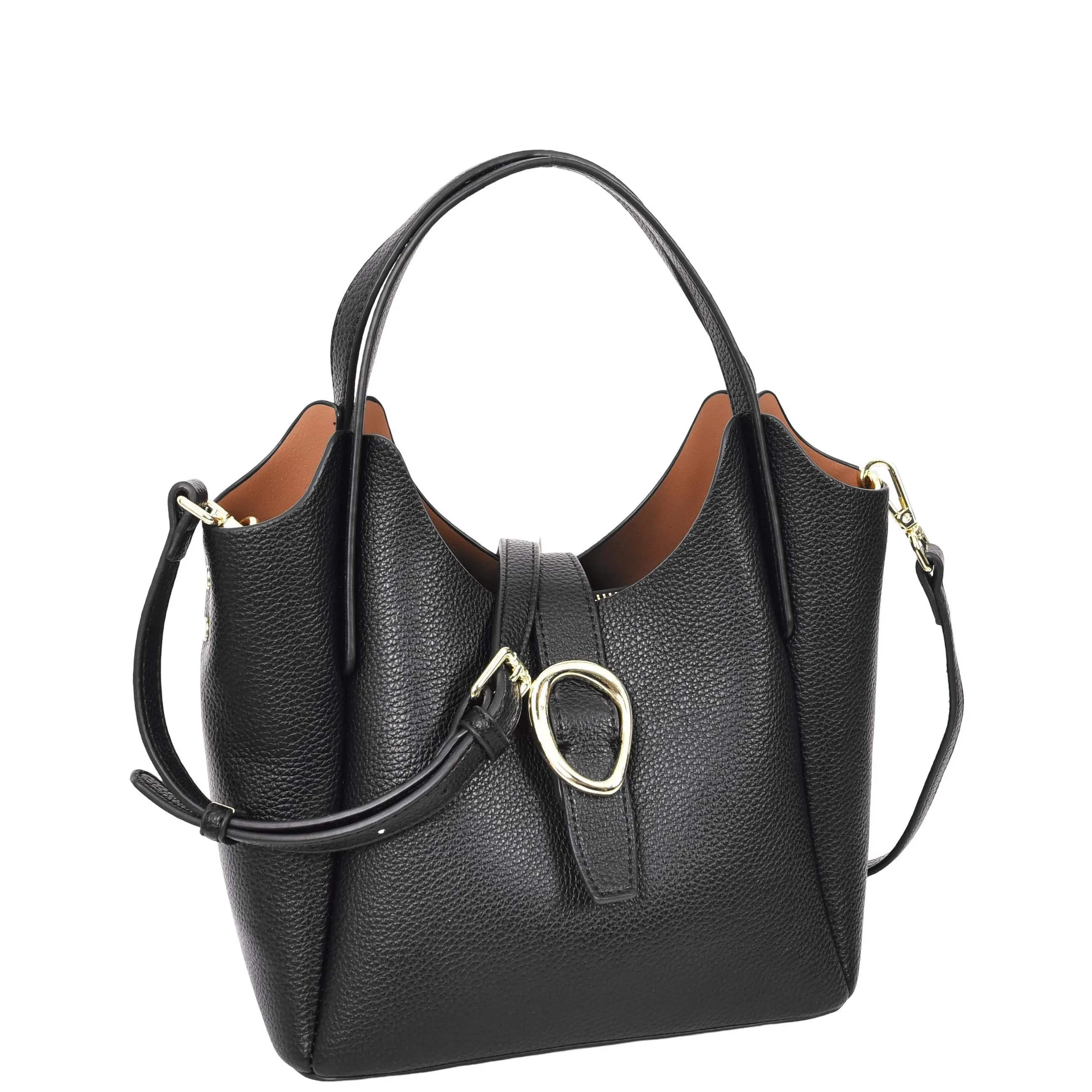 Womens Leather-Look Handbag Casual Basket Shape Small Fashion Tote Bag AH181 Black